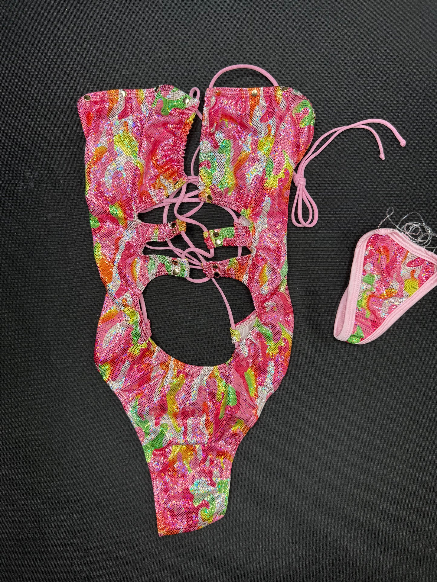 Holographic Camouflage One-Piece Lingerie Outfit