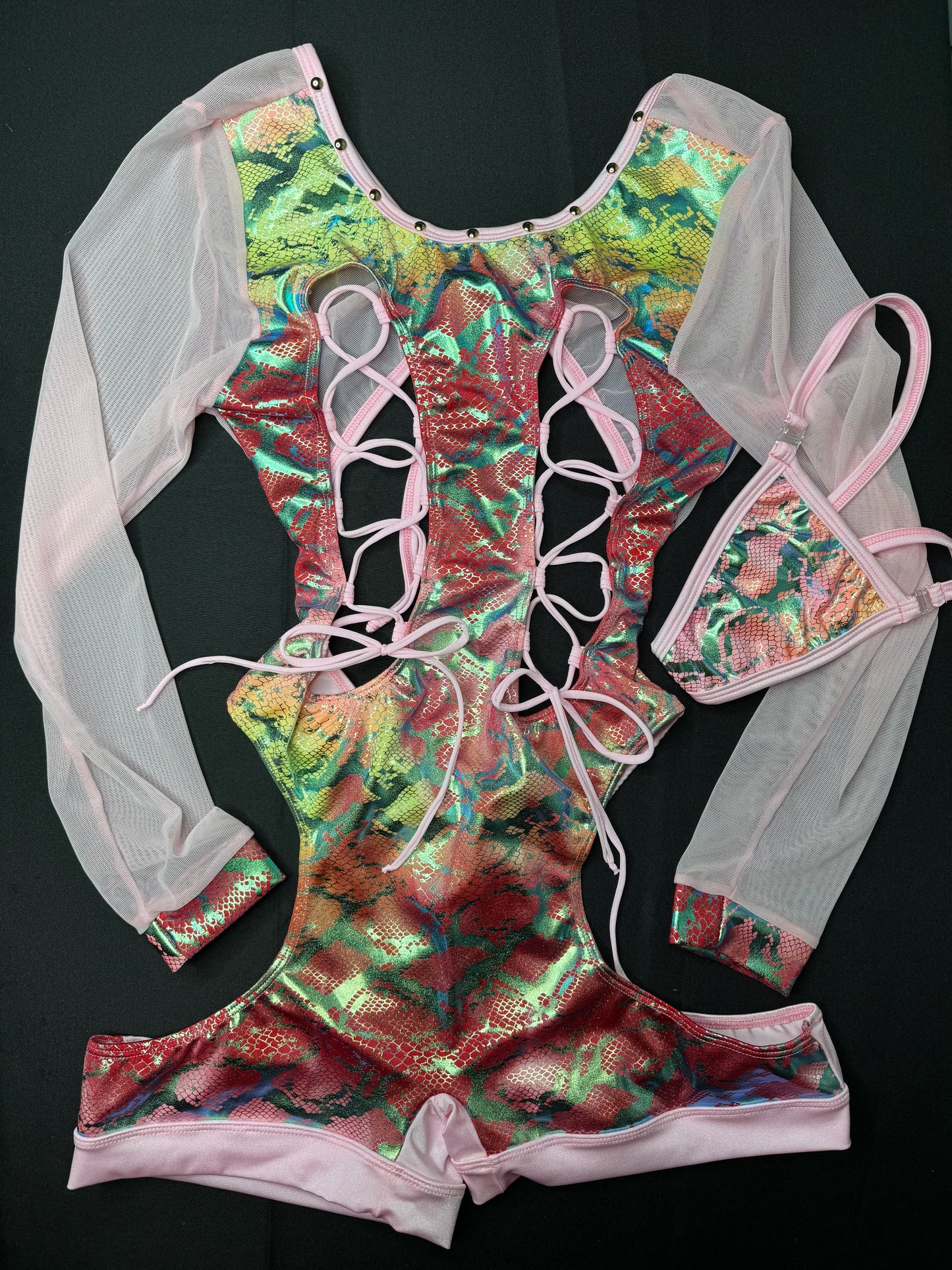 Baby Pink/Fish Scale One-Piece Bartender Outfit
