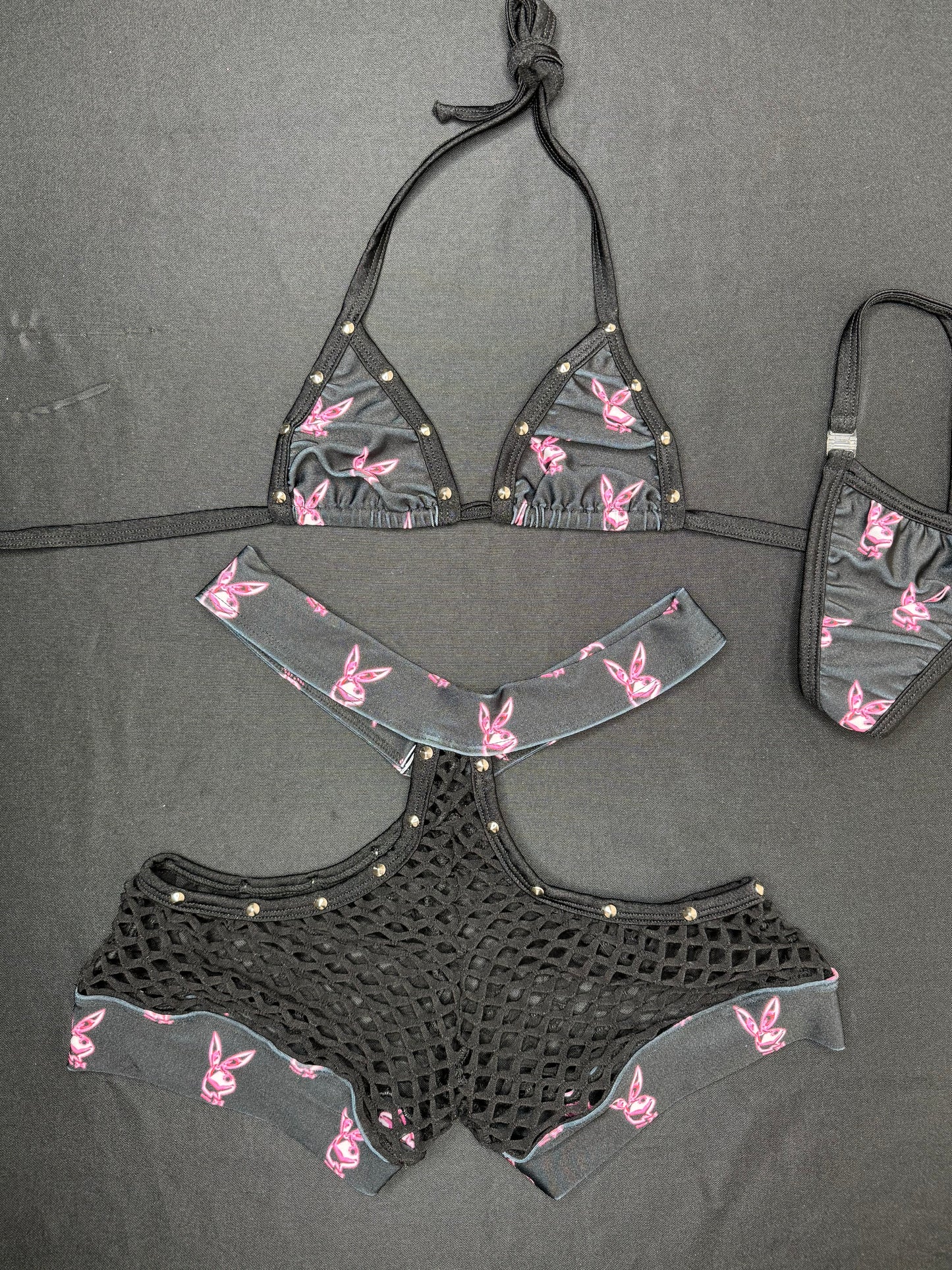 Black Playboy Bunny Two-Piece Bikini Top/Shorts Lingerie Outfit