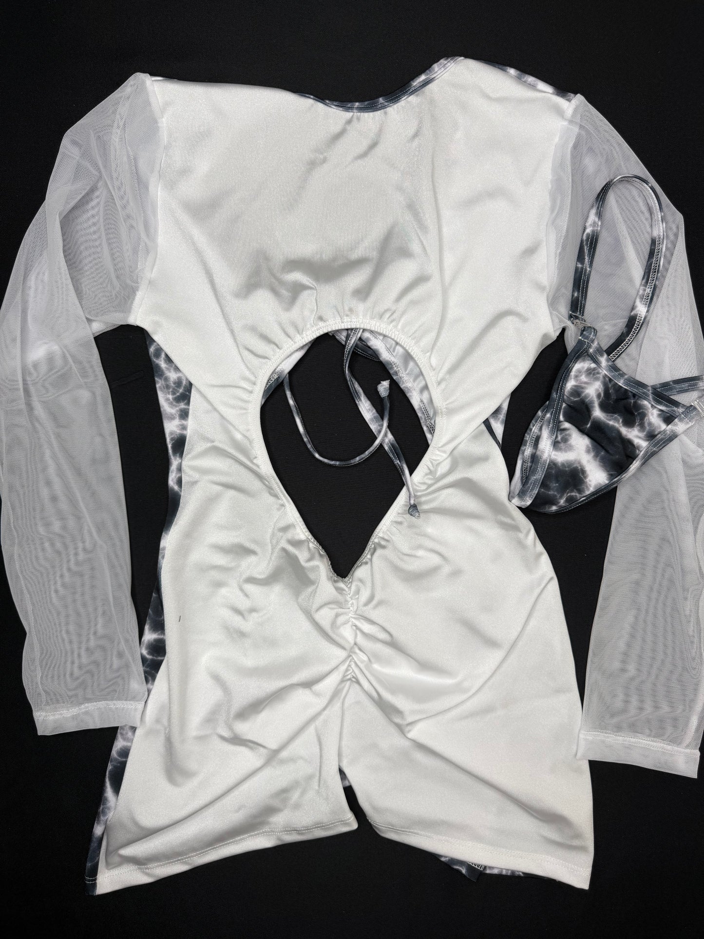 White Mesh/White Lightning One-Piece Romper Lingerie Outfit