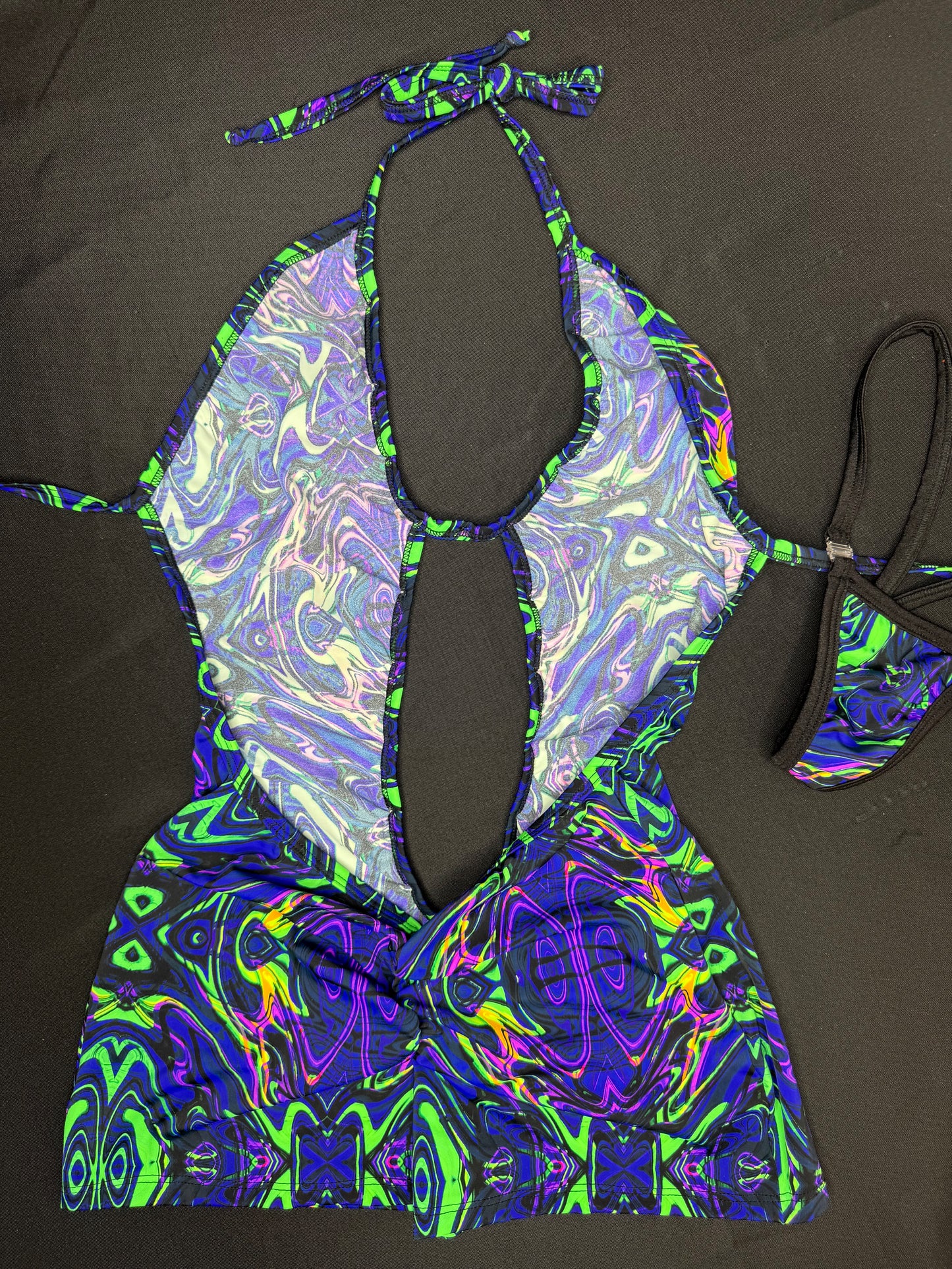 Trippy Print Spandex One-Piece Lingerie Outfit