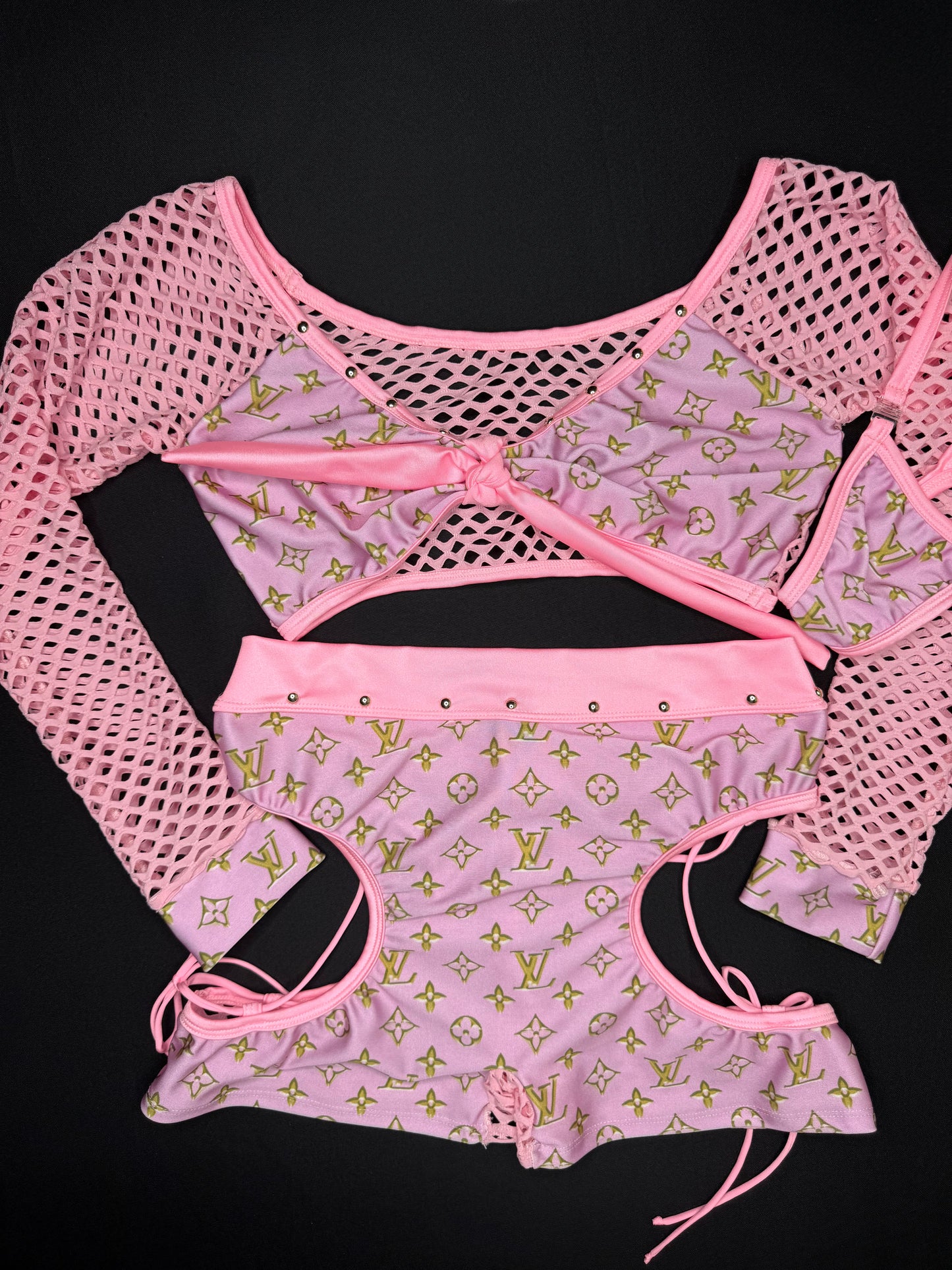Baby Pink Designer Long Sleeve/Shorts Two-Piece Lingerie Outfit