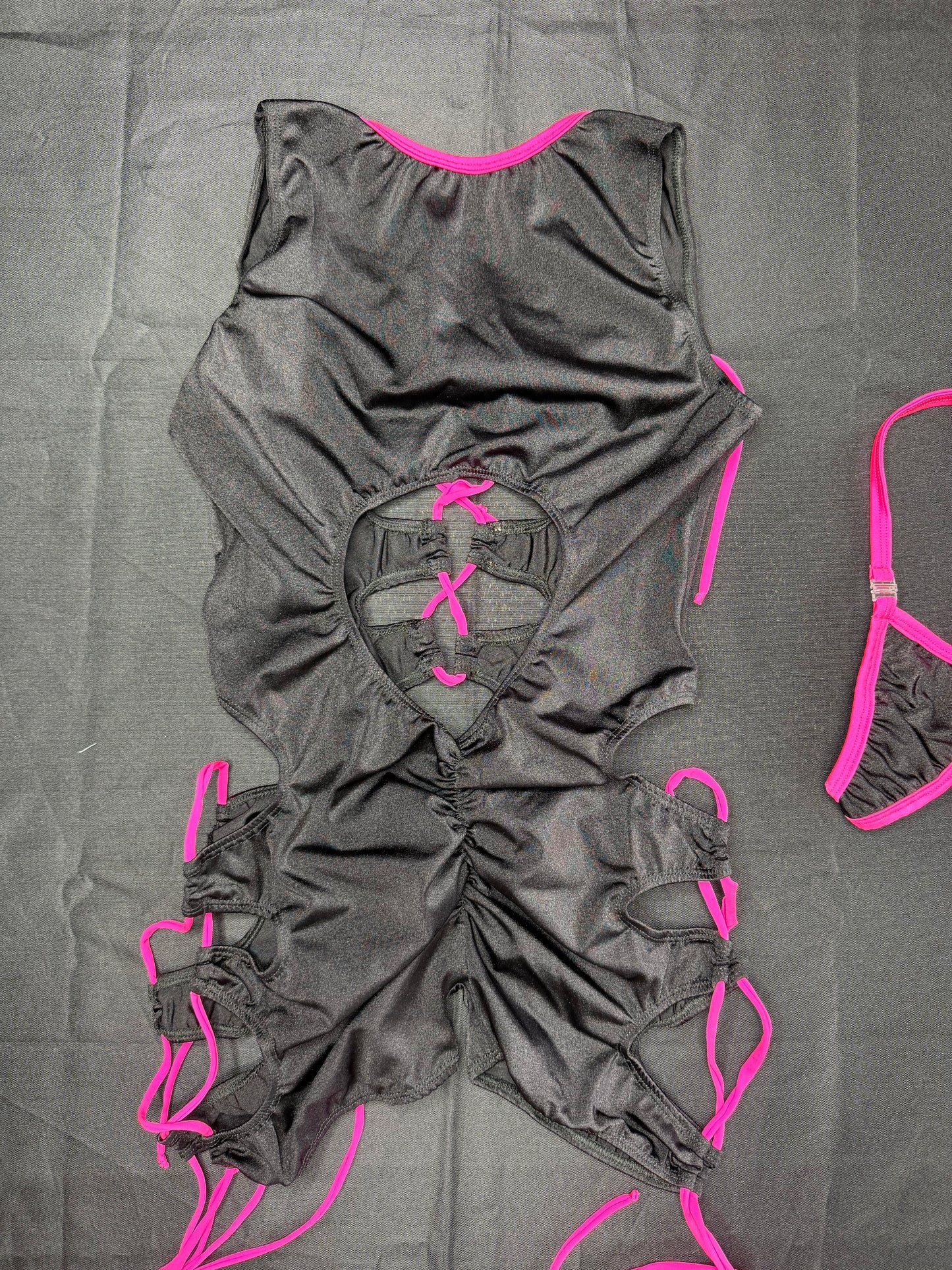 Hot Pink/Black Spandex One-Piece Lingerie Outfit
