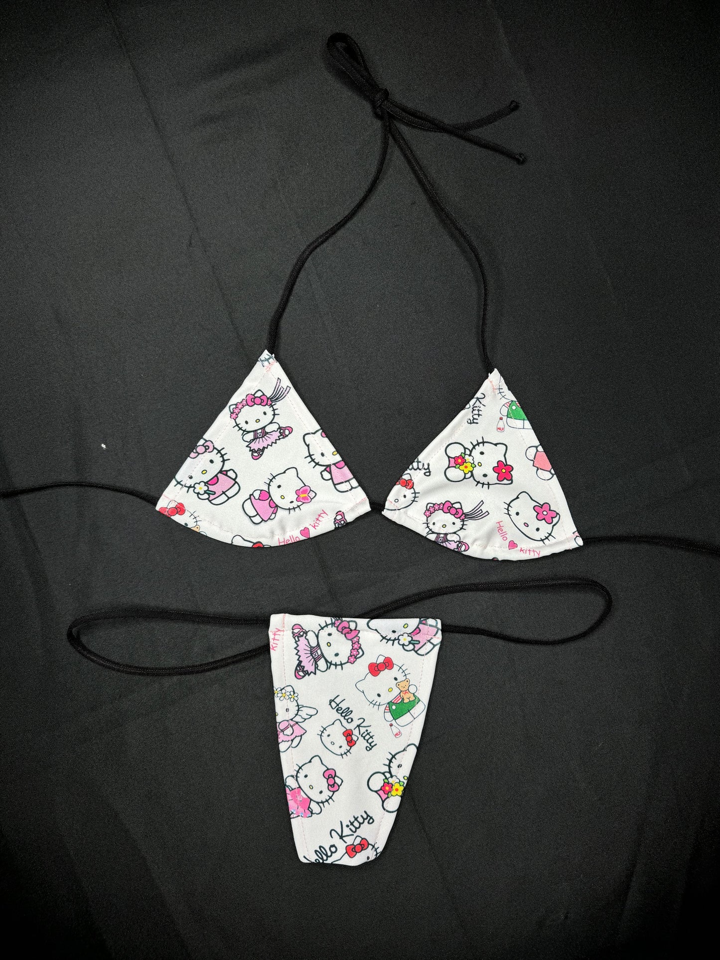 White Kitty Two-Piece Micro Bikini Outfit
