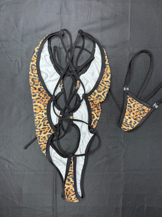 Cheetah Animal Print/Black Spandex One-Piece Lingerie Outfit