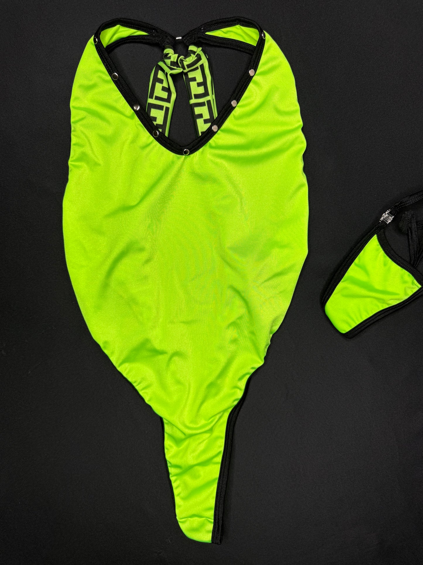 Neon Green/Designer Spandex One-Piece Lingerie Outfit