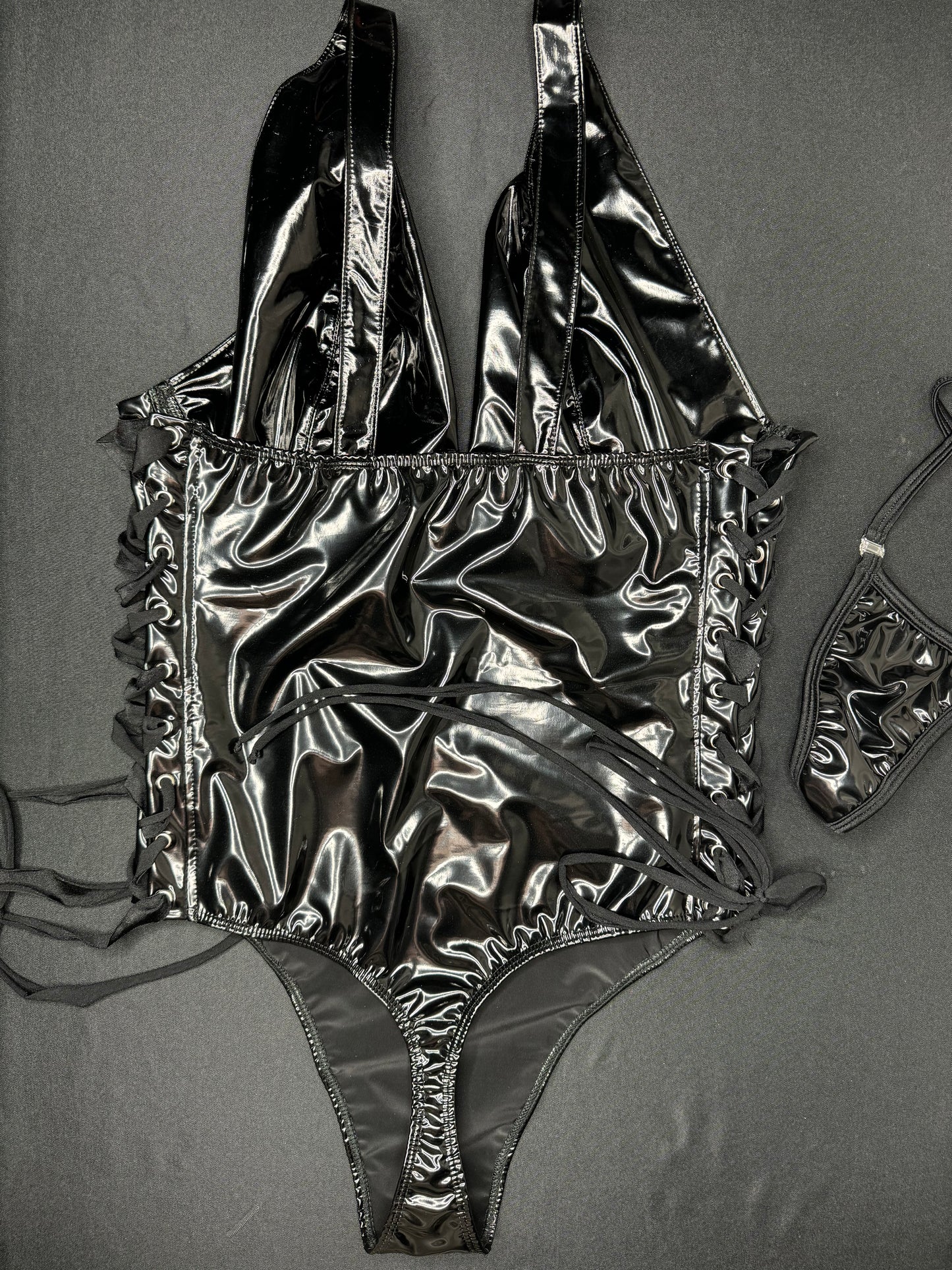 Black Latex Leotard One-Piece Lingerie Outfit