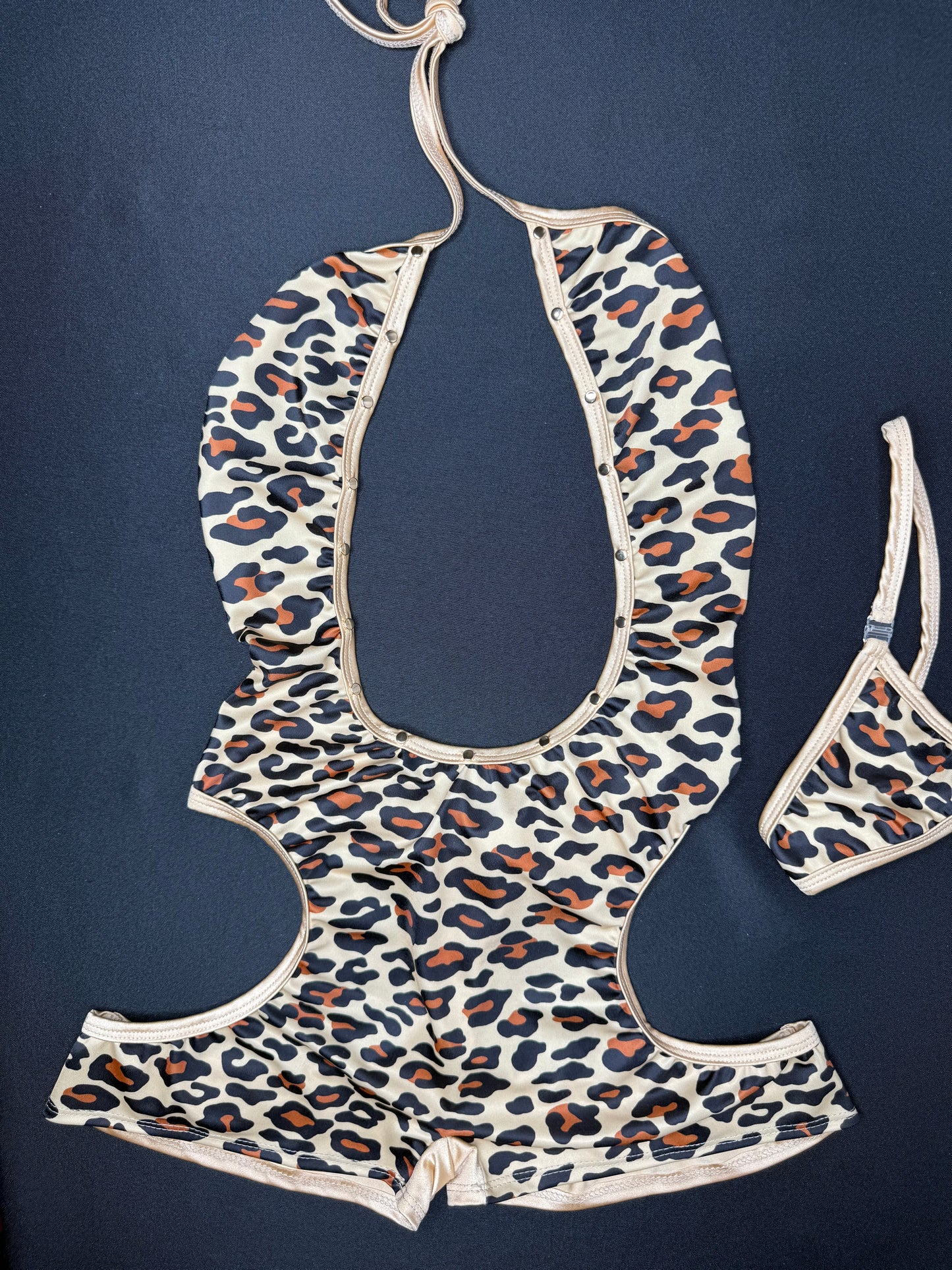 Tan Cheetah Animal Print One-Piece Lingerie Outfit