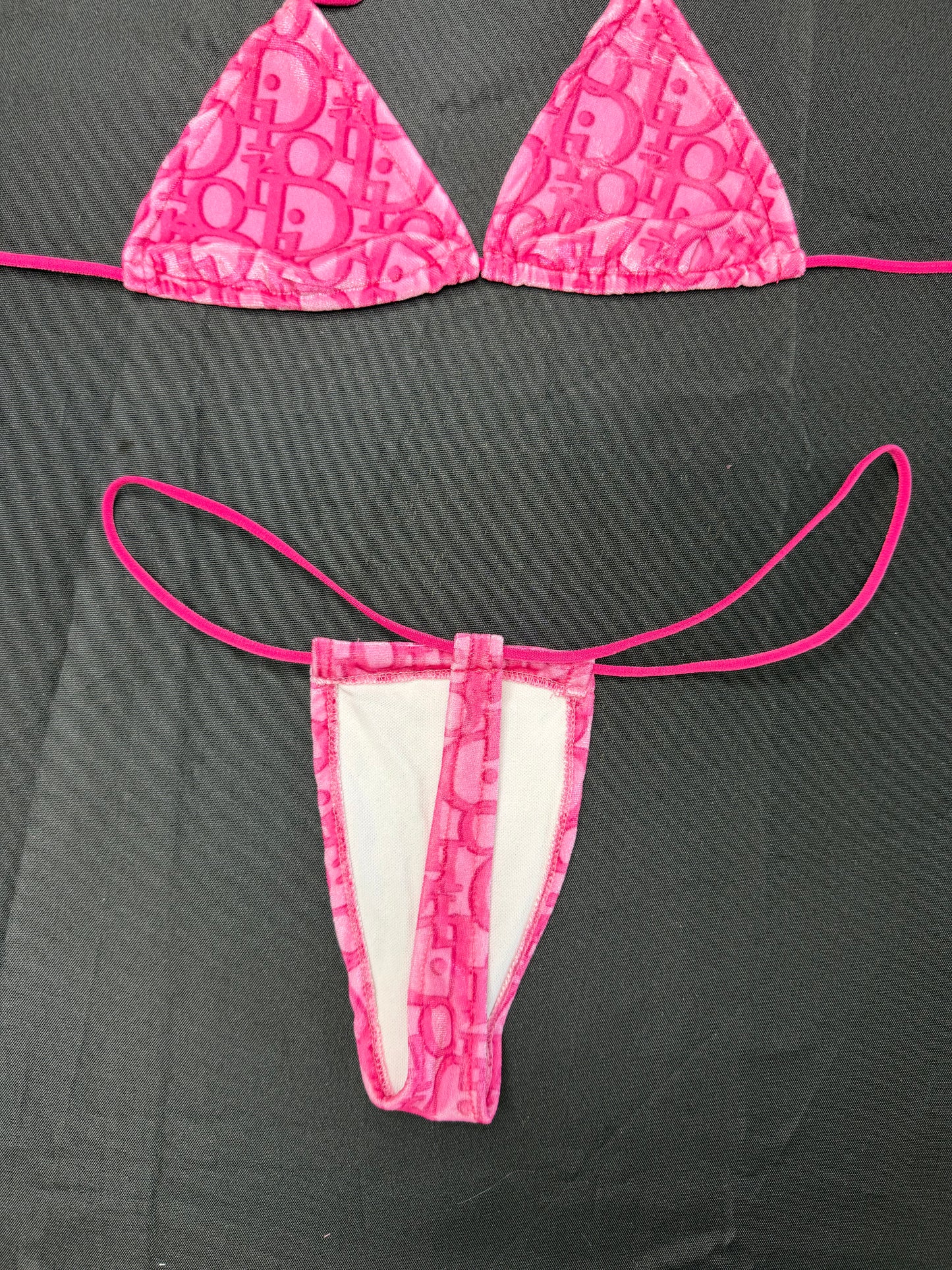 Designer Hot Pink VELVET Micro Bikini Lingerie Outfit