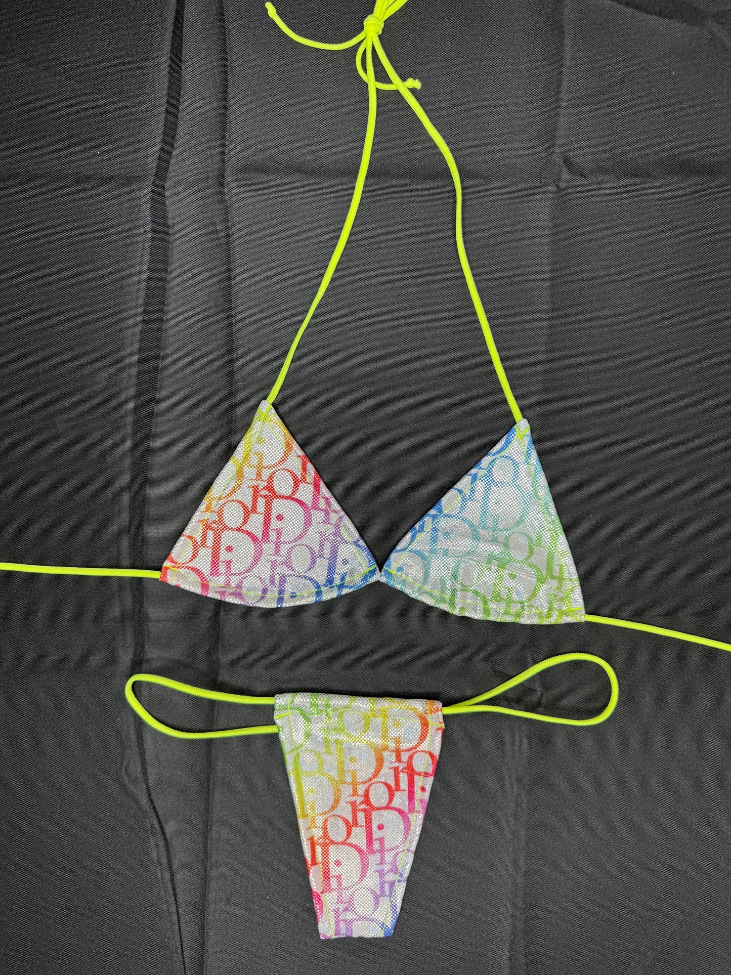 Holographic Designer Baby Spandex Two-Piece Micro Bikini Lingerie Outfit