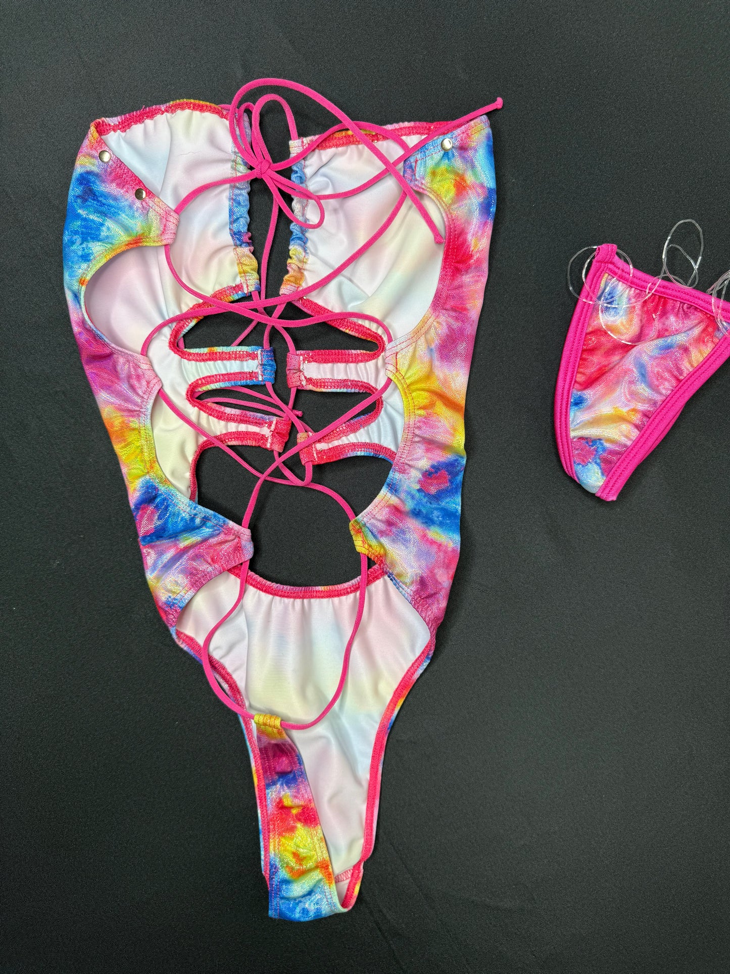 Metallic Rainbow Spandex One-Piece Lingerie Outfit