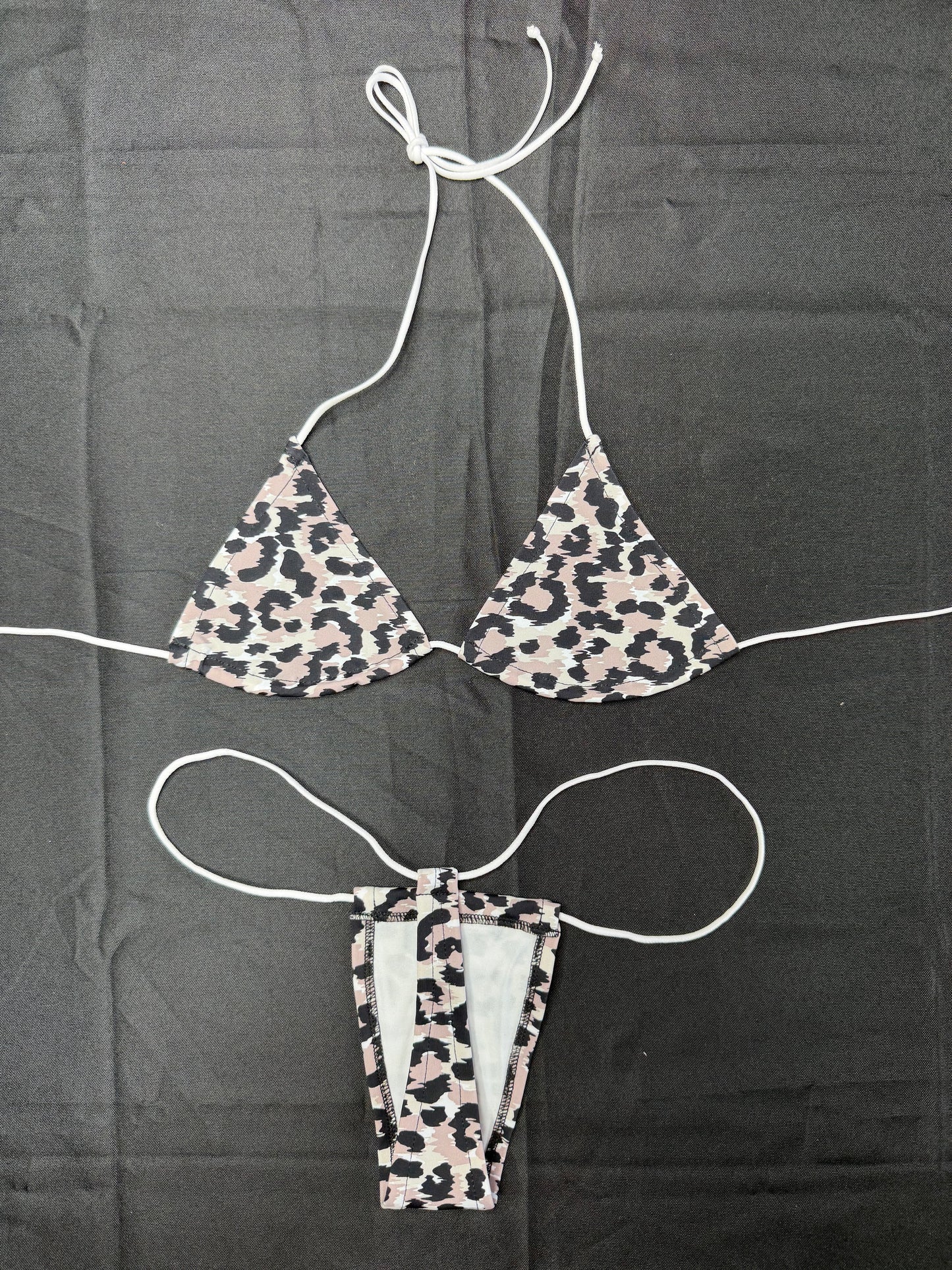Animal Print Spandex Two-Piece Micro Bikini Lingerie Outfit