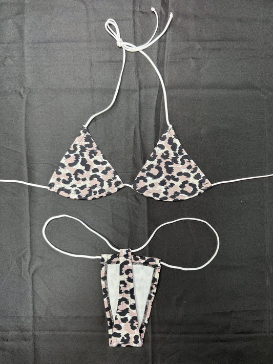 Animal Print Spandex Two-Piece Micro Bikini Lingerie Outfit