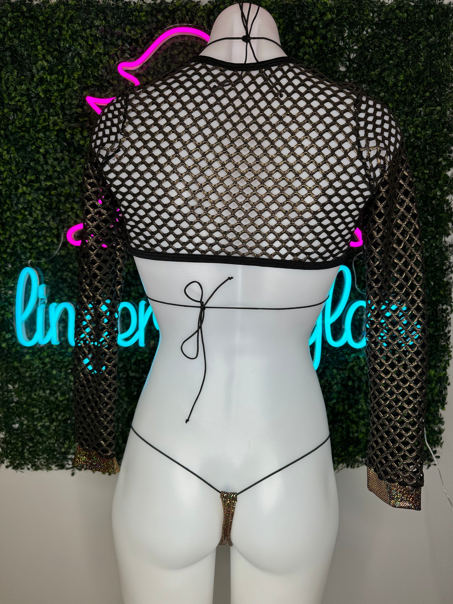 gold three-piece stripper outfit