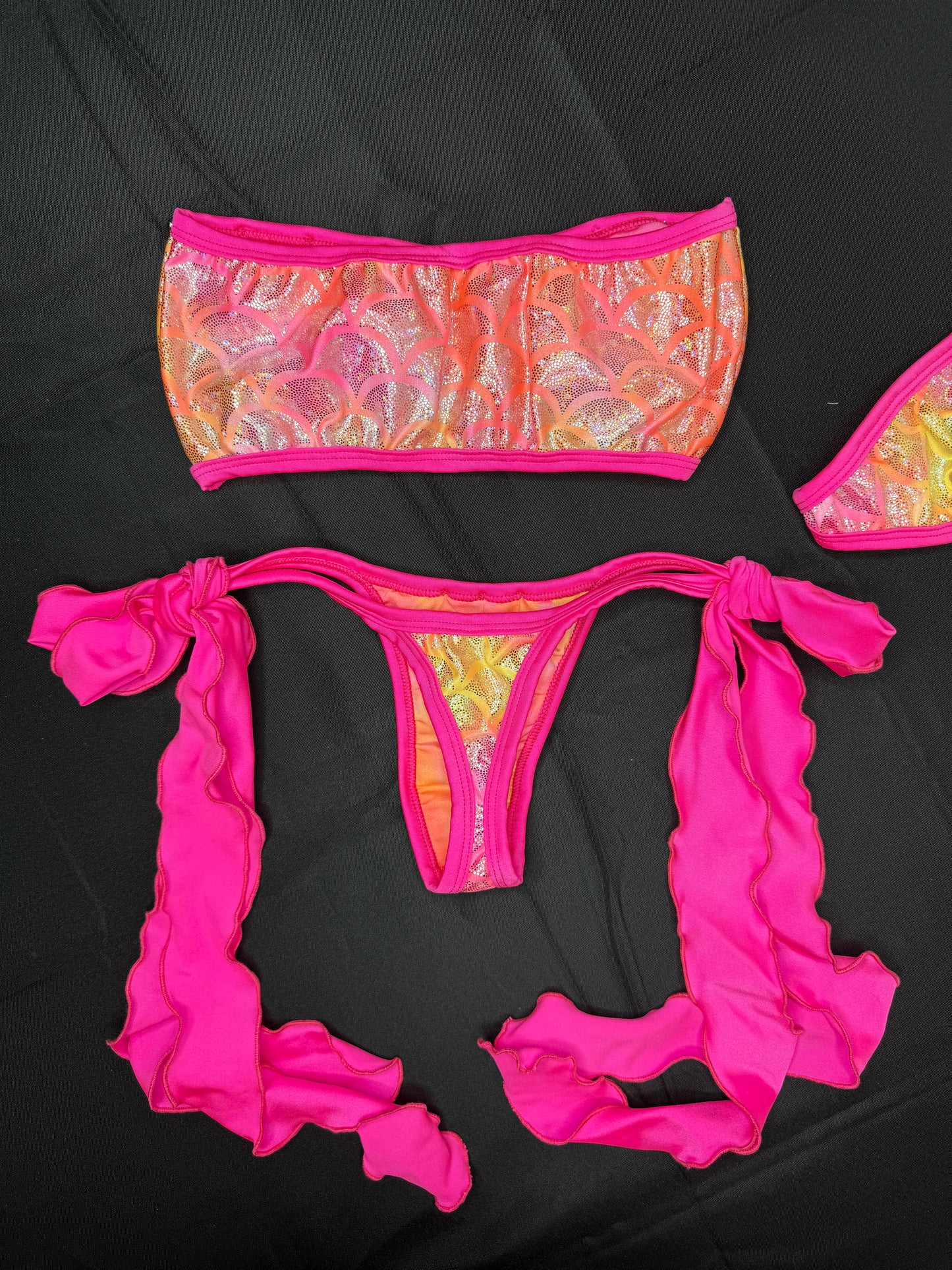 Hot Pink/Metallic Spandex Two-Piece Lingerie Outfit