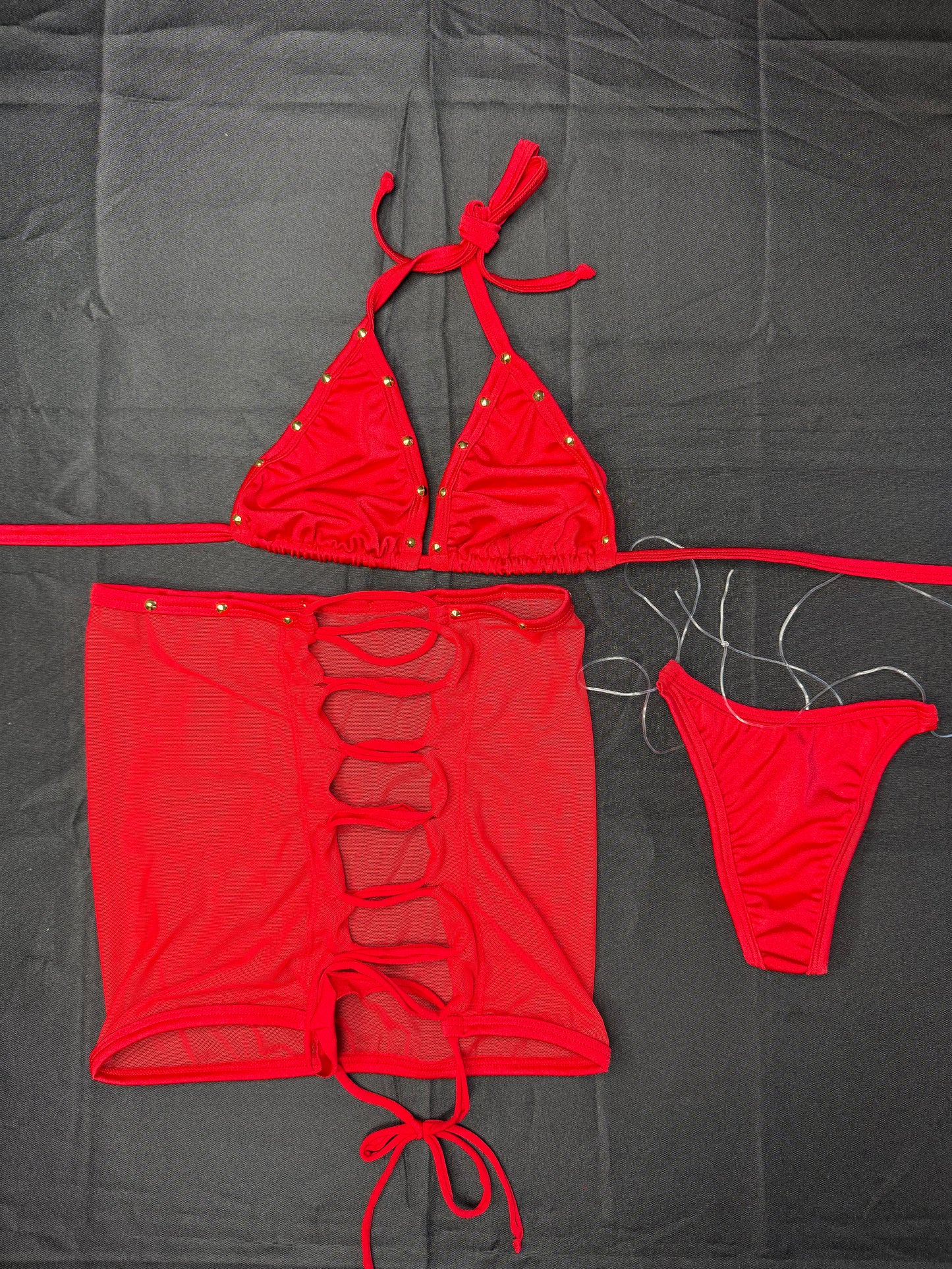 Red Spandex/Mesh Two-Piece Skirt Lingerie Outfit