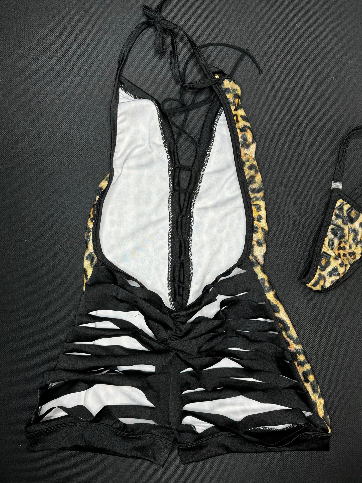 Holographic Cheetah Print One-Piece Ripped Back Lingerie Outfit