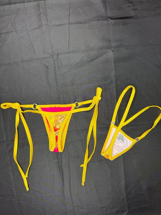 Yellow/Multi Color Spandex Bikini Lingerie Outfit