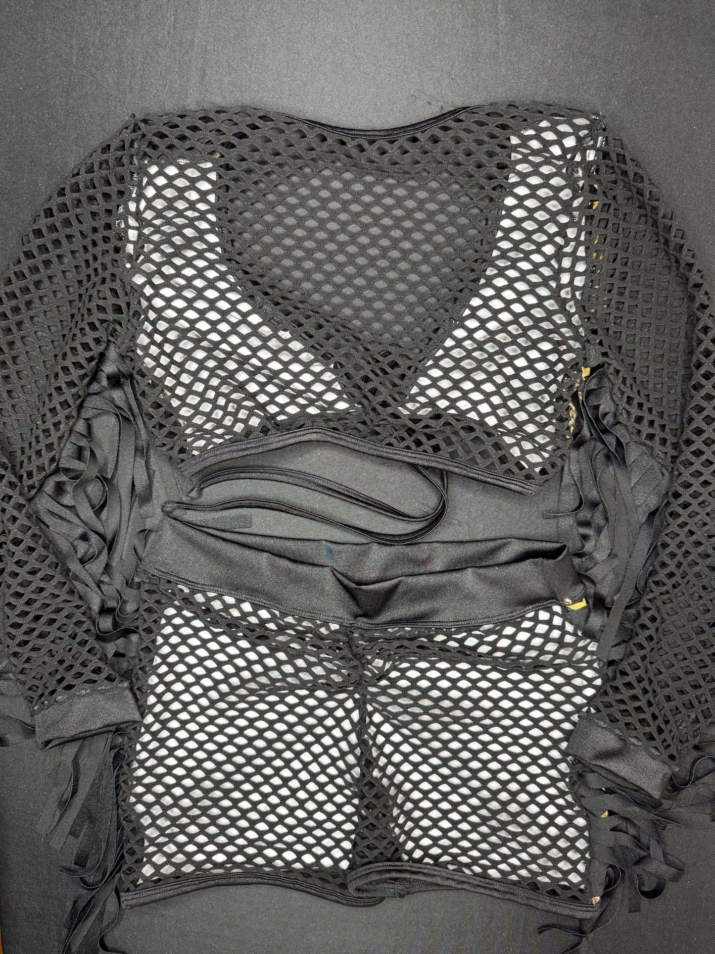 Microdot Silver/White Fringe Single Sleeve/Shorts Two-Piece Lingerie Outfit