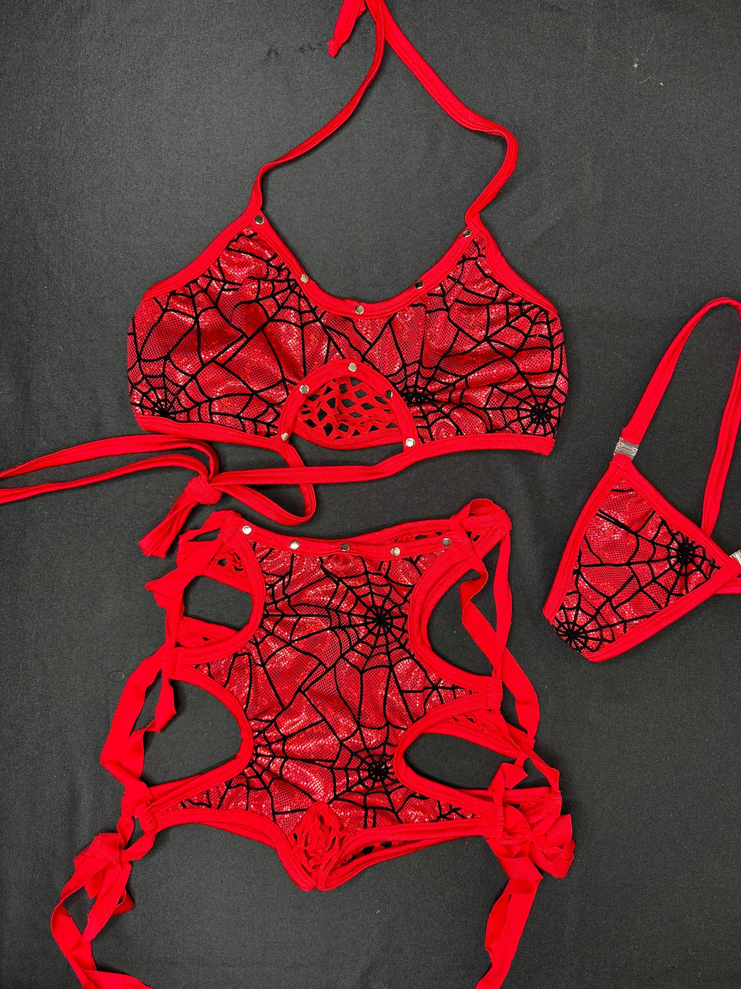 Red Web/Red Fishnet Sports Bra/Shorts Two-Piece Lingerie Outfit