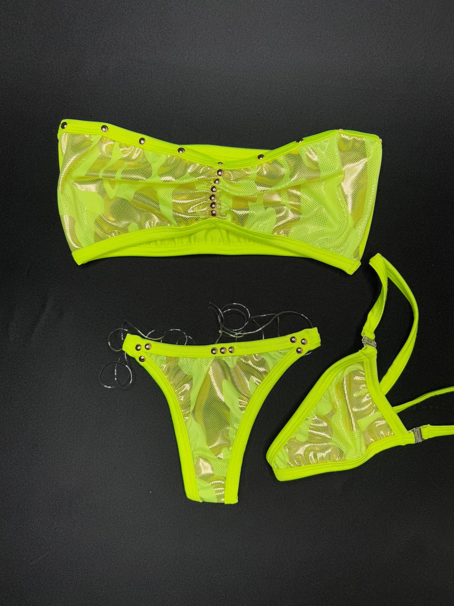 Neon Yellow/Camouflage Two-Piece Tube Top Bikini Lingerie Outfit