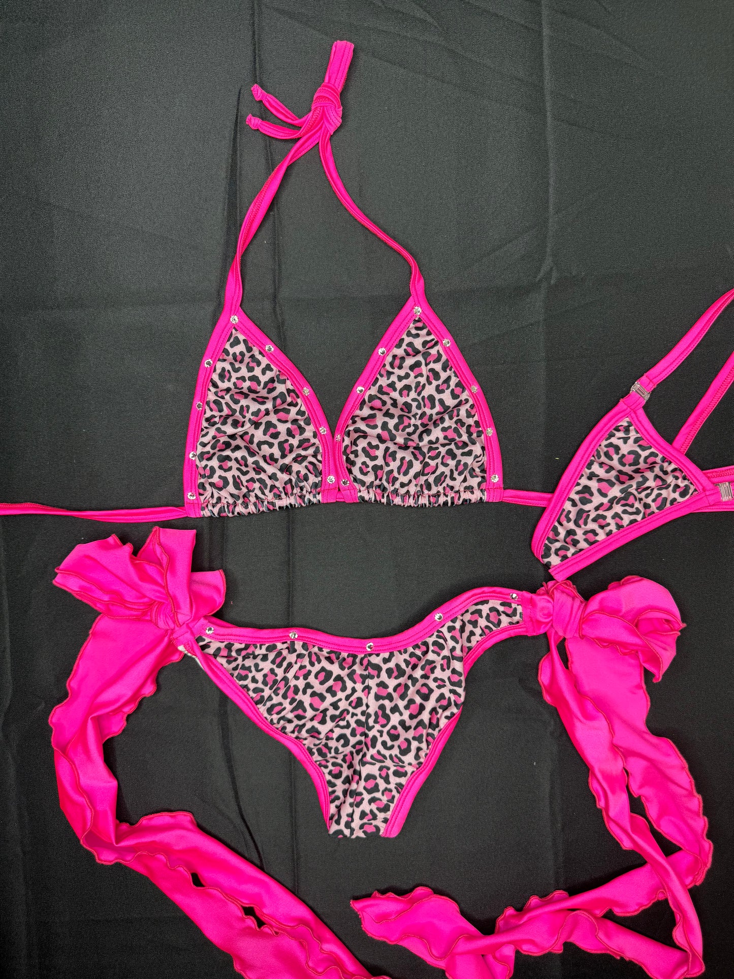 Hot Pink Cheetah Print Spandex Two-Piece Bikini Lingerie Outfit