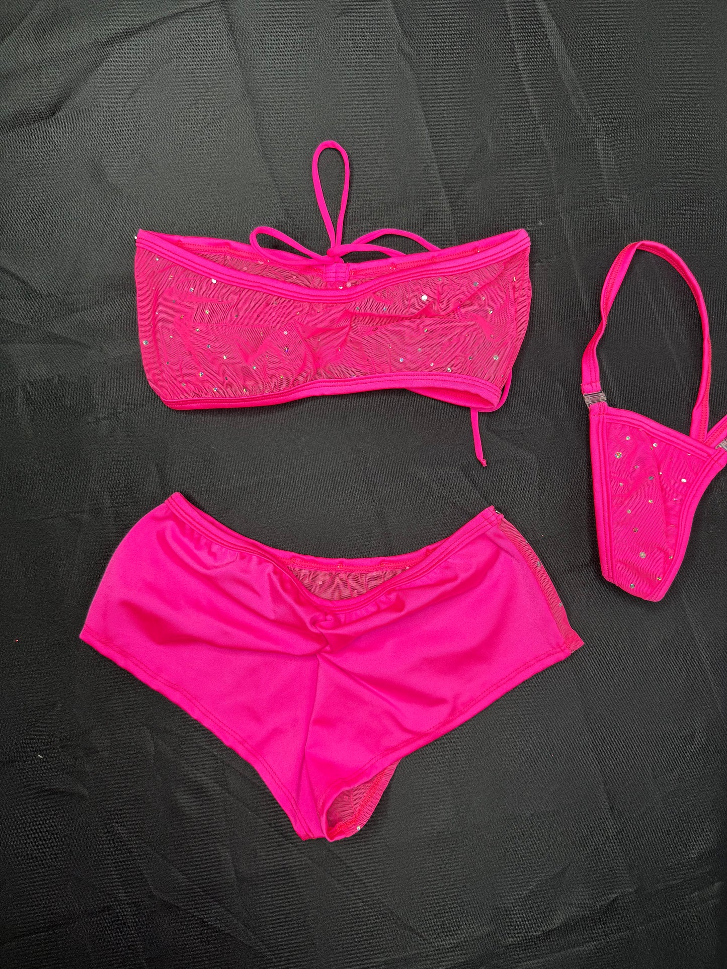 Hot Pink Mesh Tube-Top/Shorts Two-Piece Lingerie Outfit