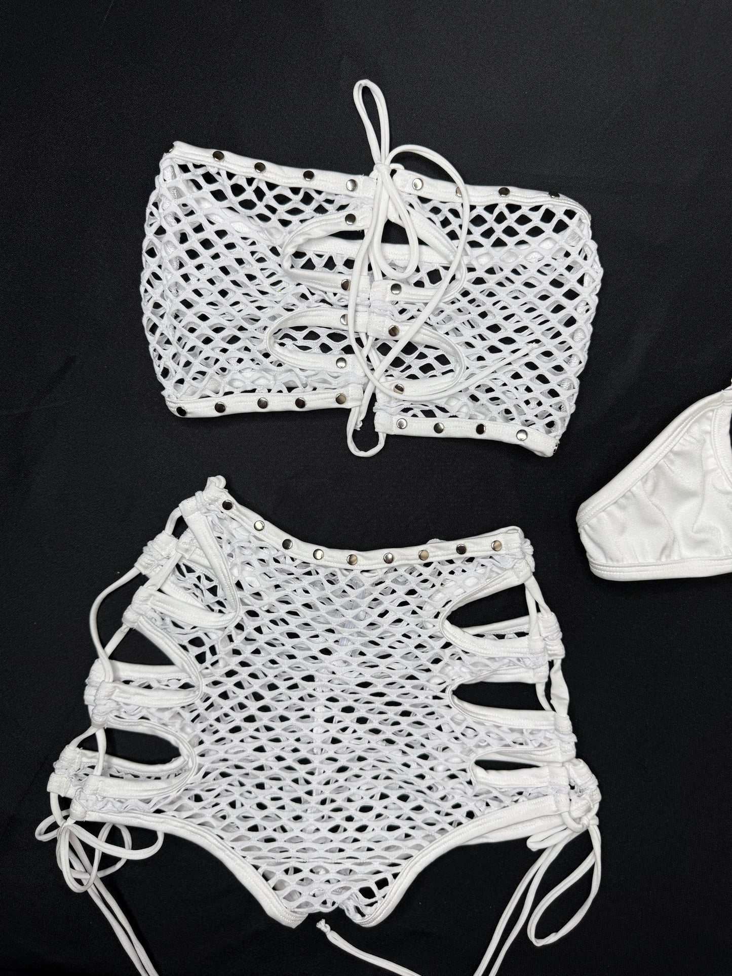 White Fishnet Tube Top/Shorts Two-Piece Lingerie Outfit