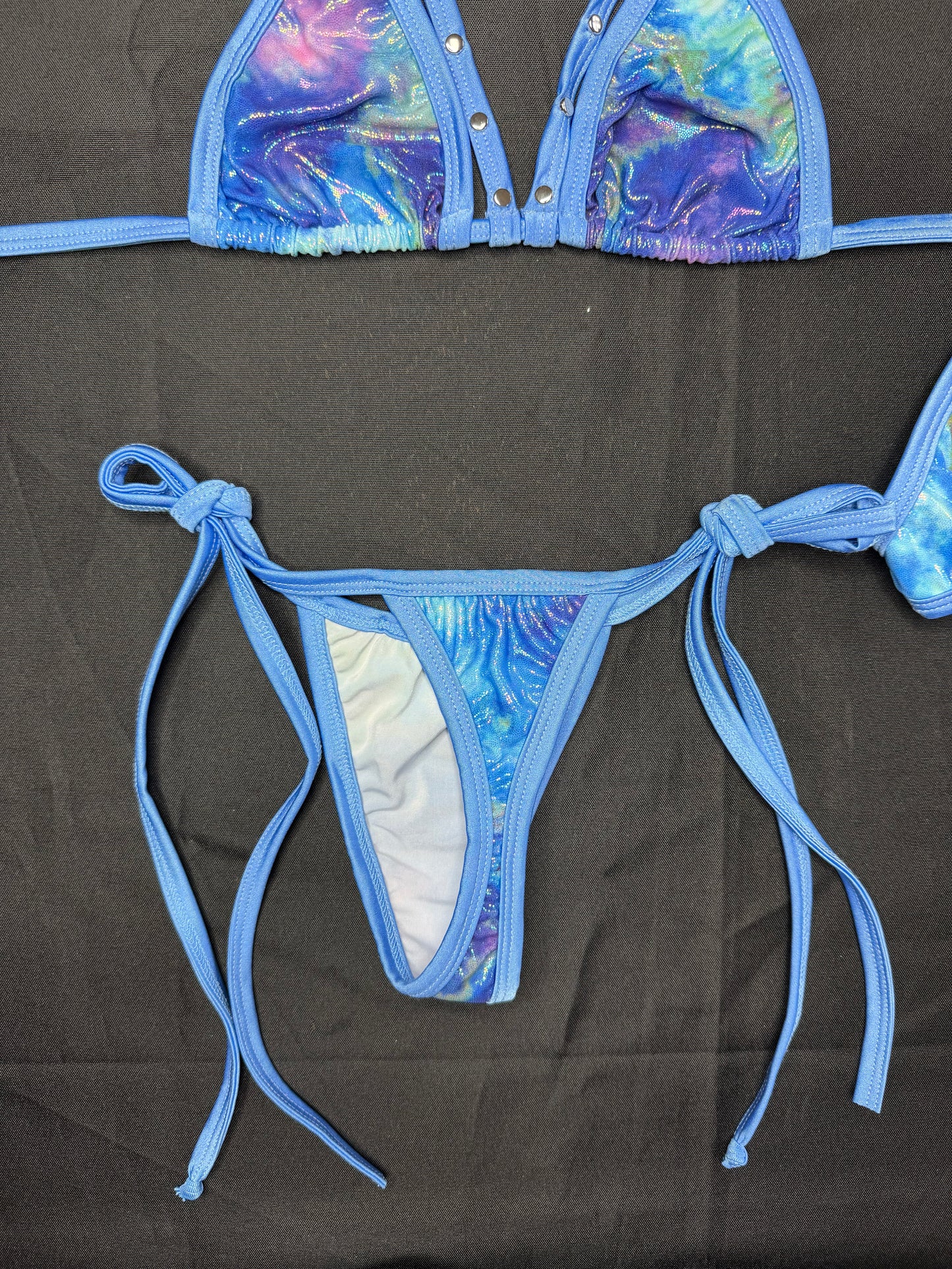 Baby Blue/Metallic Blue Spandex Two-Piece Bikini Lingerie Outfit