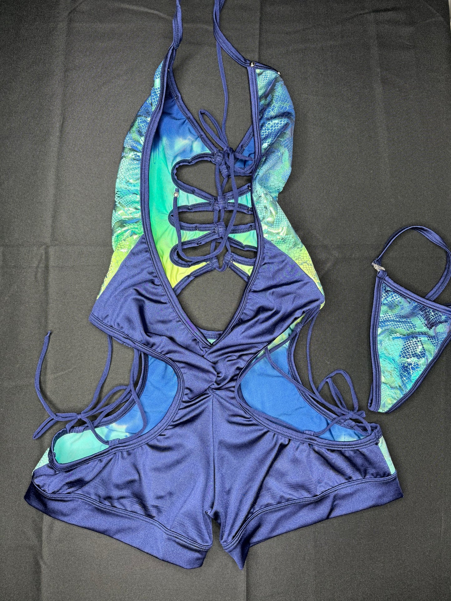 Navy One-Piece Animal Print Exotic Dancer Outfit