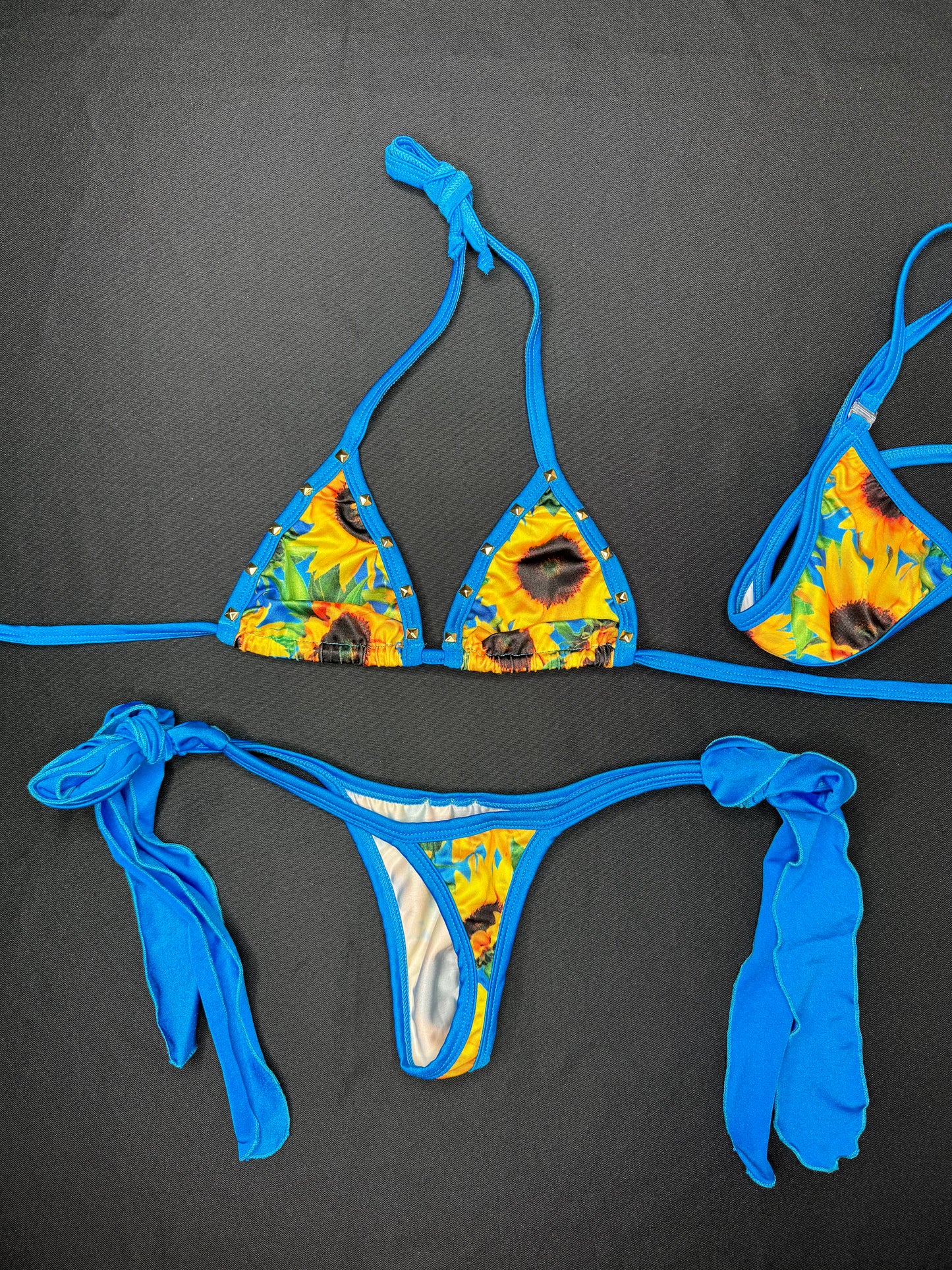 Sunflower/Blue Two-Piece Side-Tie Bikini Lingerie Outfit