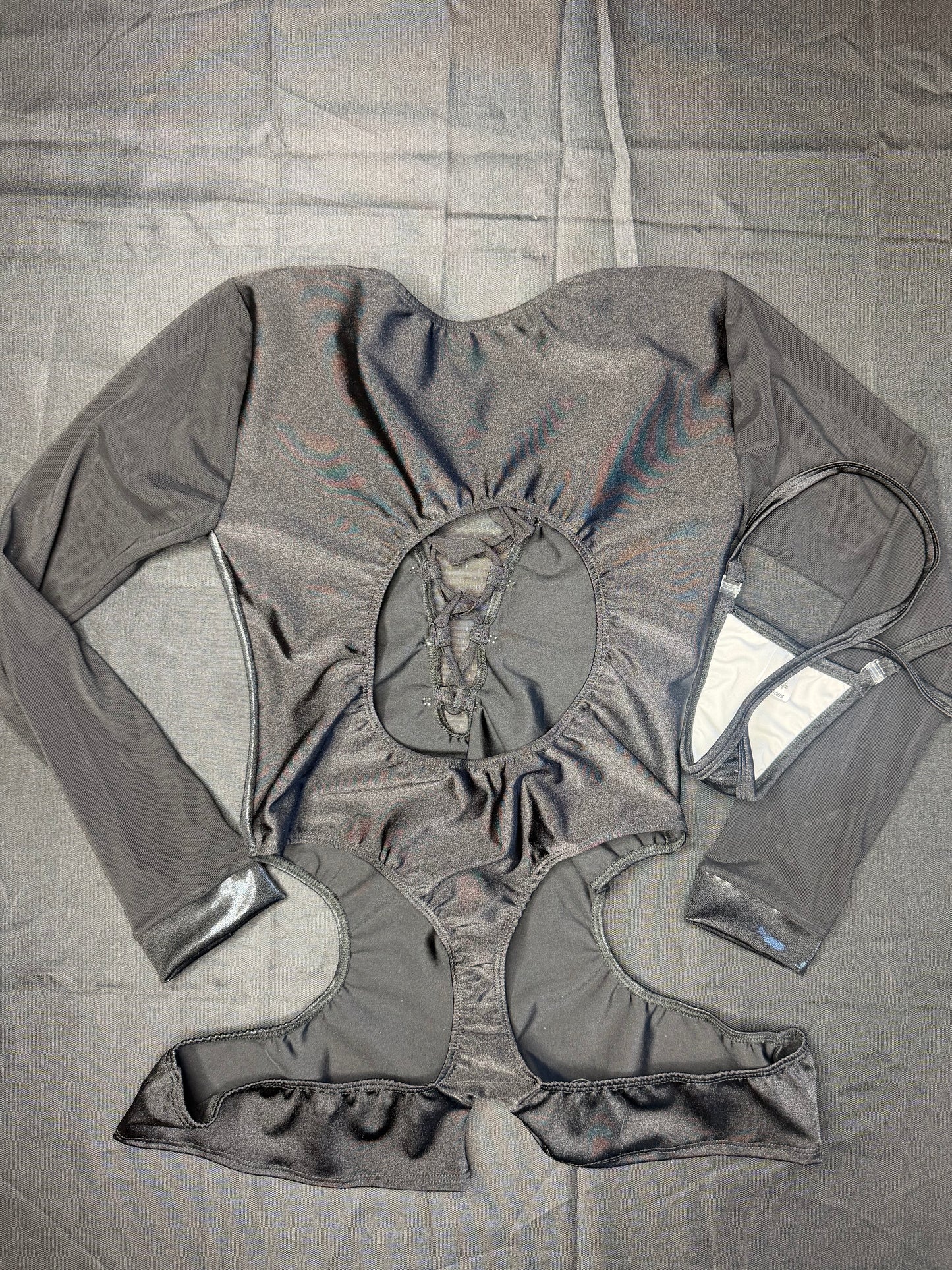 Metallic Black Spandex/Black Mesh Romper Lingerie Outfit