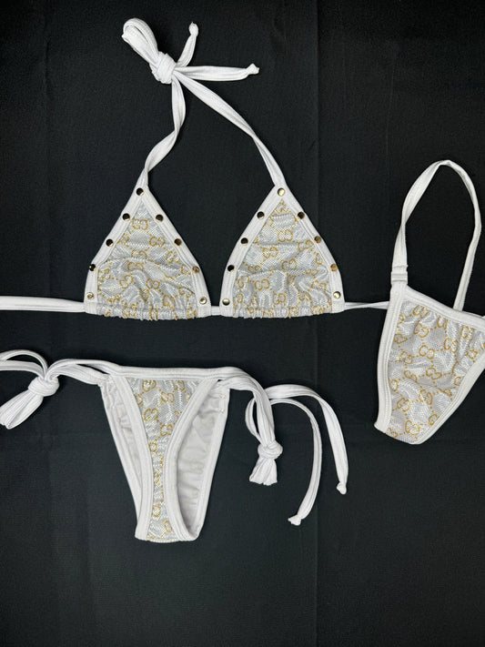 White Designer Spandex Two-Piece Side-Tie Lingerie Outfit