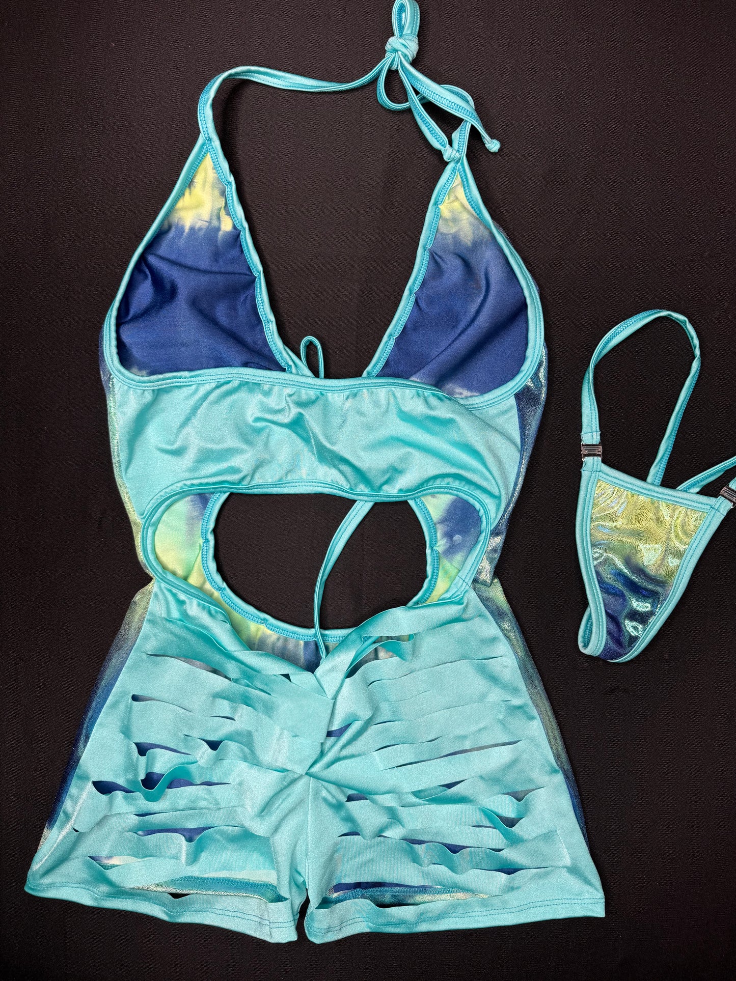 Navy/Cyan Ombré One-Piece Ripped Back Lingerie Outfit