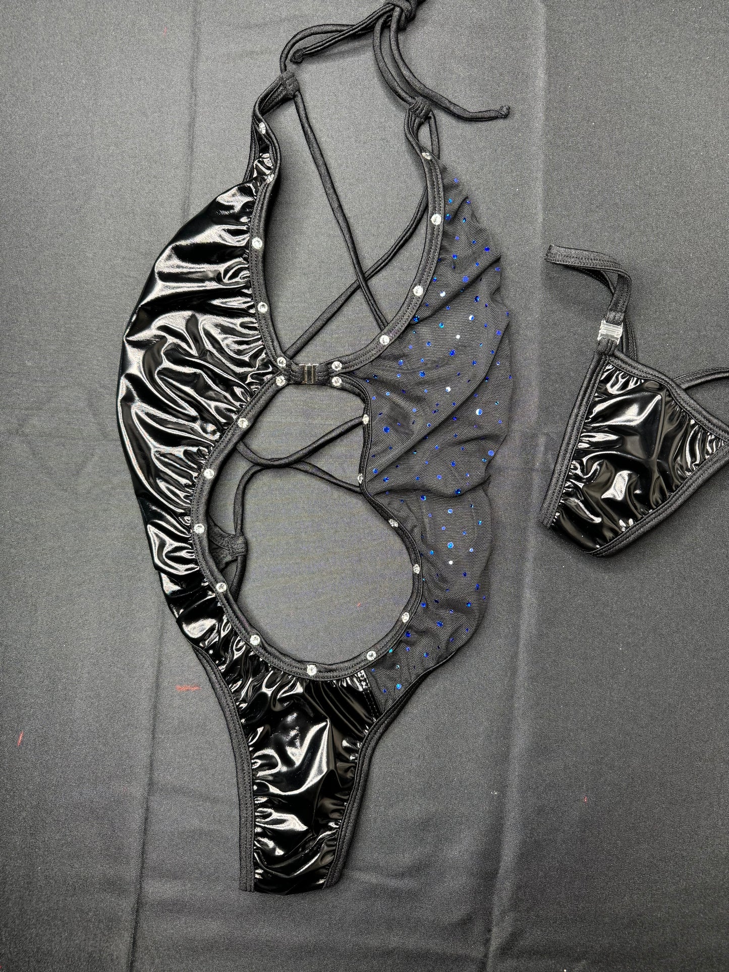 Black Latex/Mesh One-Piece Outfit