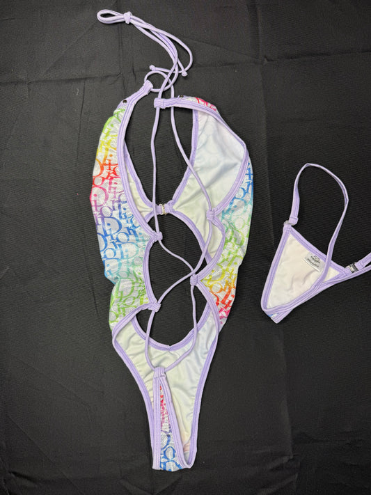 Lavender/Rainbow Designer One-Piece Lingerie Outfit
