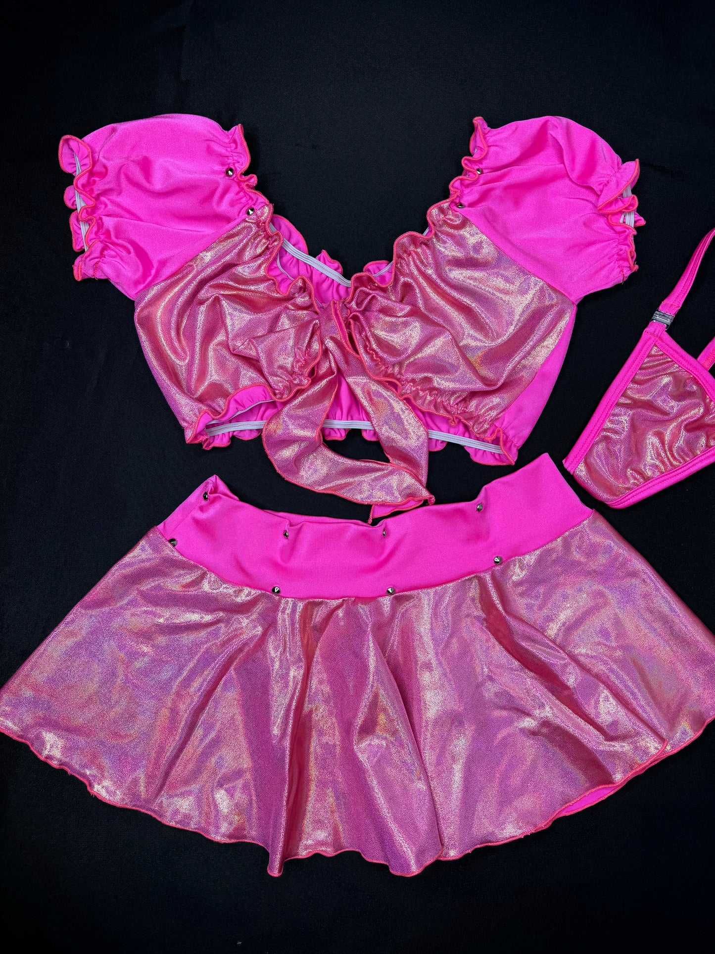 Mystic Hot Pink/Hot Pink Two-Piece Skirt Lingerie Outfit