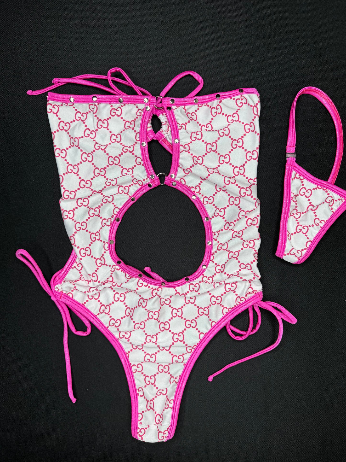 Designer White/Hot Pink One-Piece Lingerie Outfit