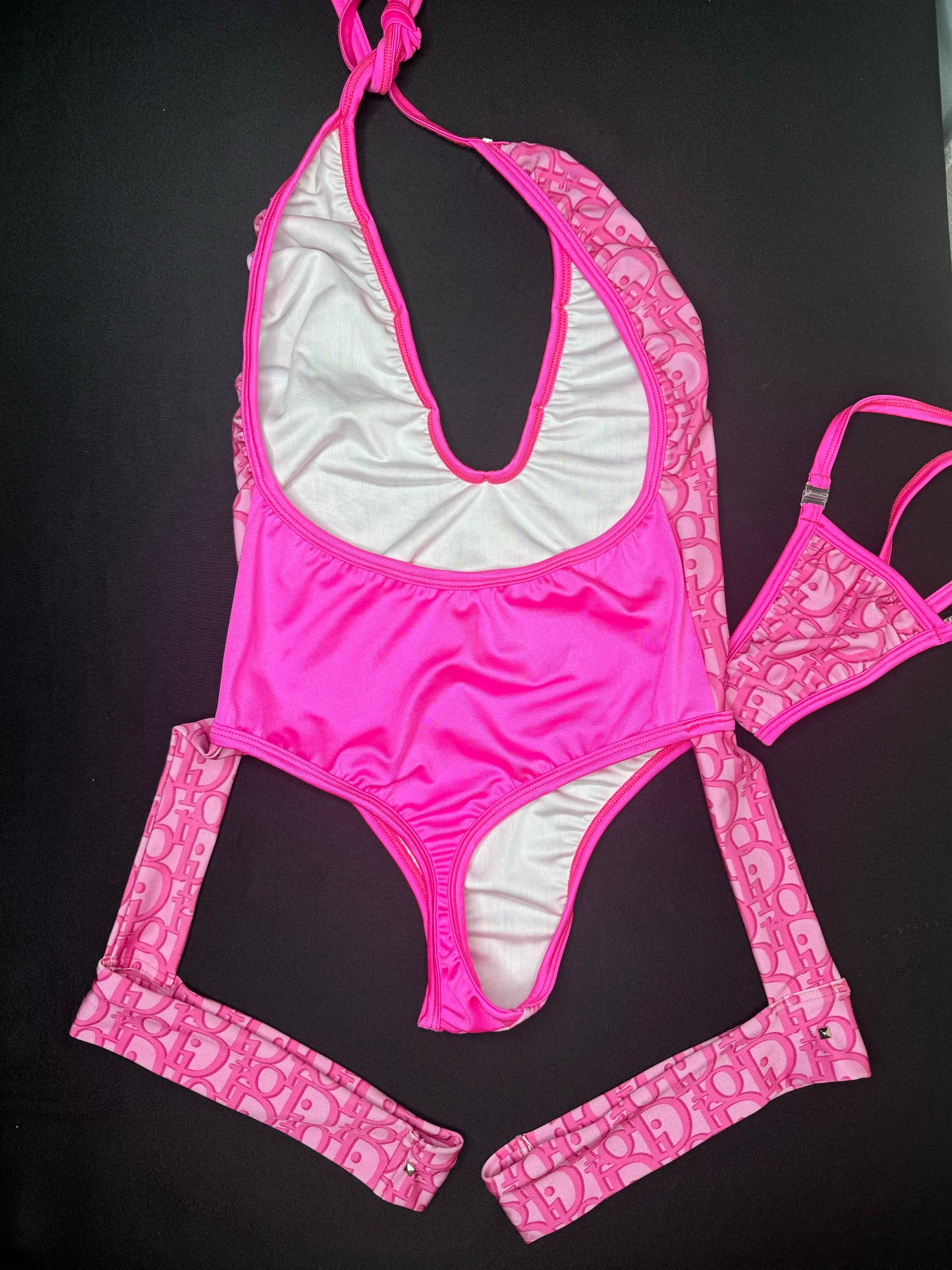 Pink/Hot Pink Designer One-Piece Garters Lingerie Outfit