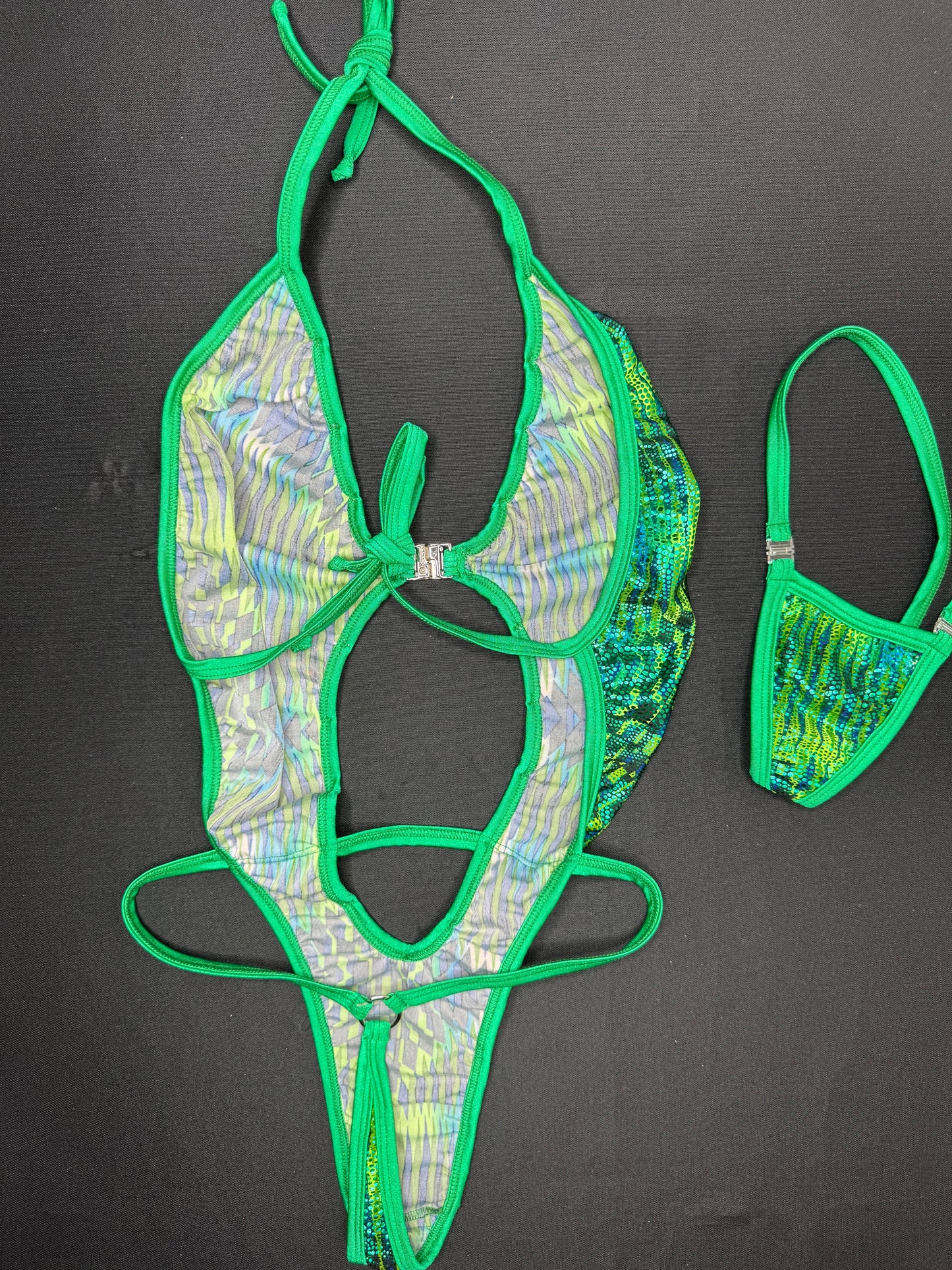 Green Animal Print One-Piece Lingerie Outfit