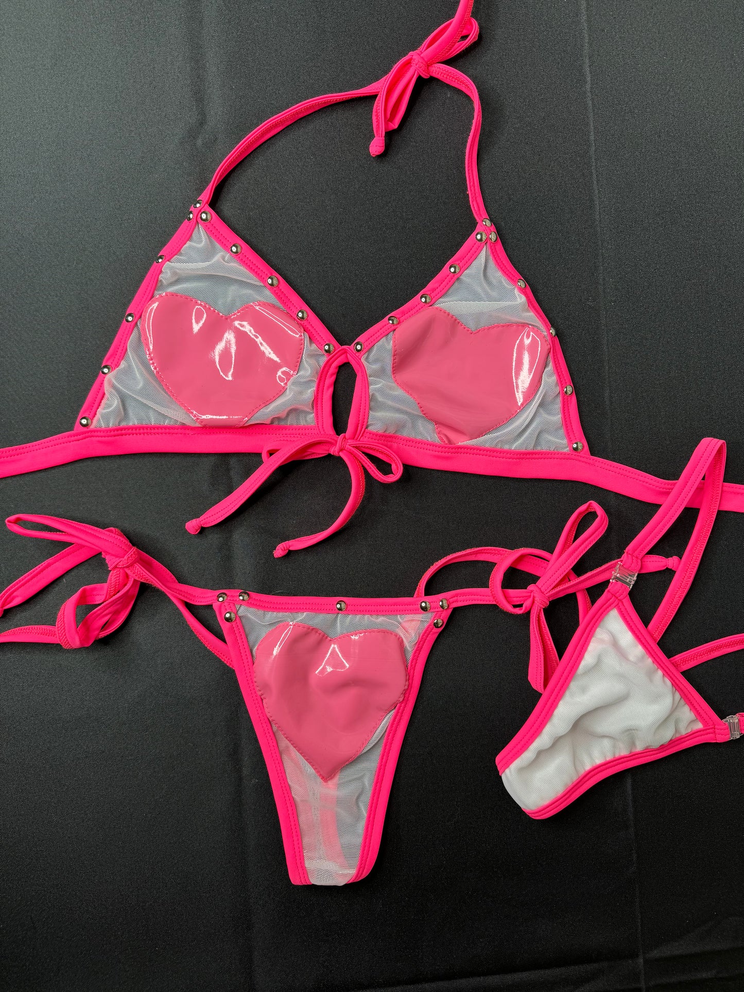 heart latex bikini two-piece stripper outfit