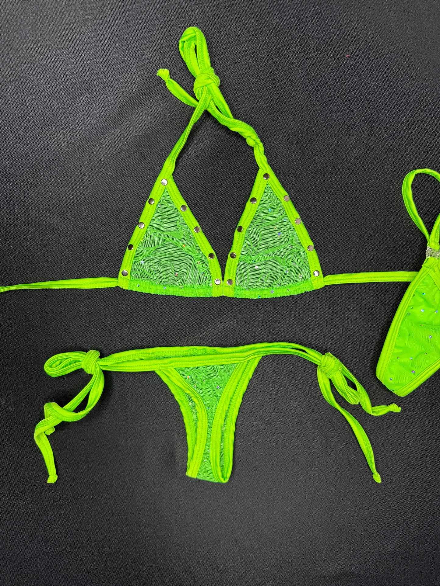 Neon Green Mesh Two-Piece Bikini Lingerie Outfit