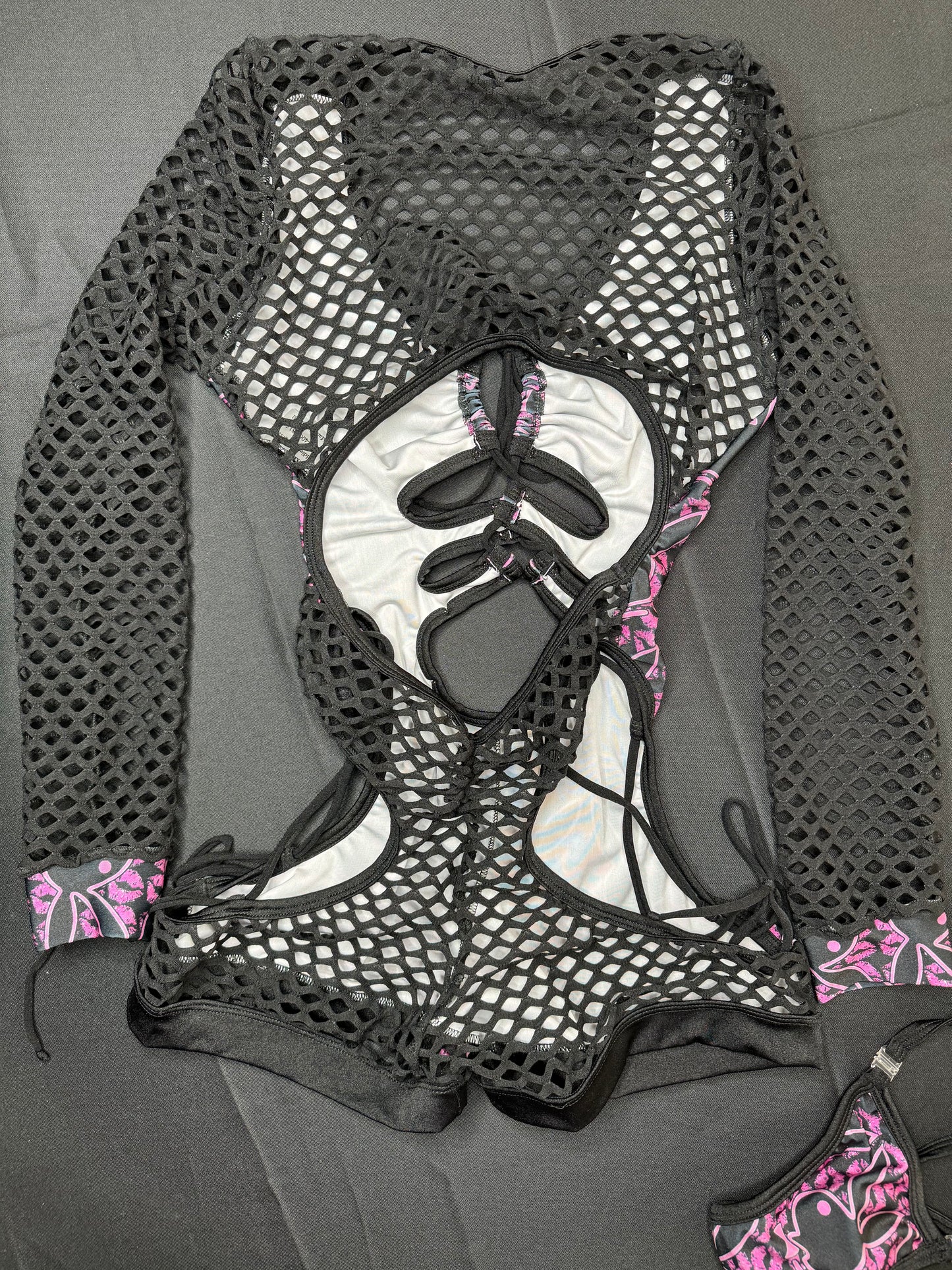 Black/Pink Bunny Bartender Romper Outfit