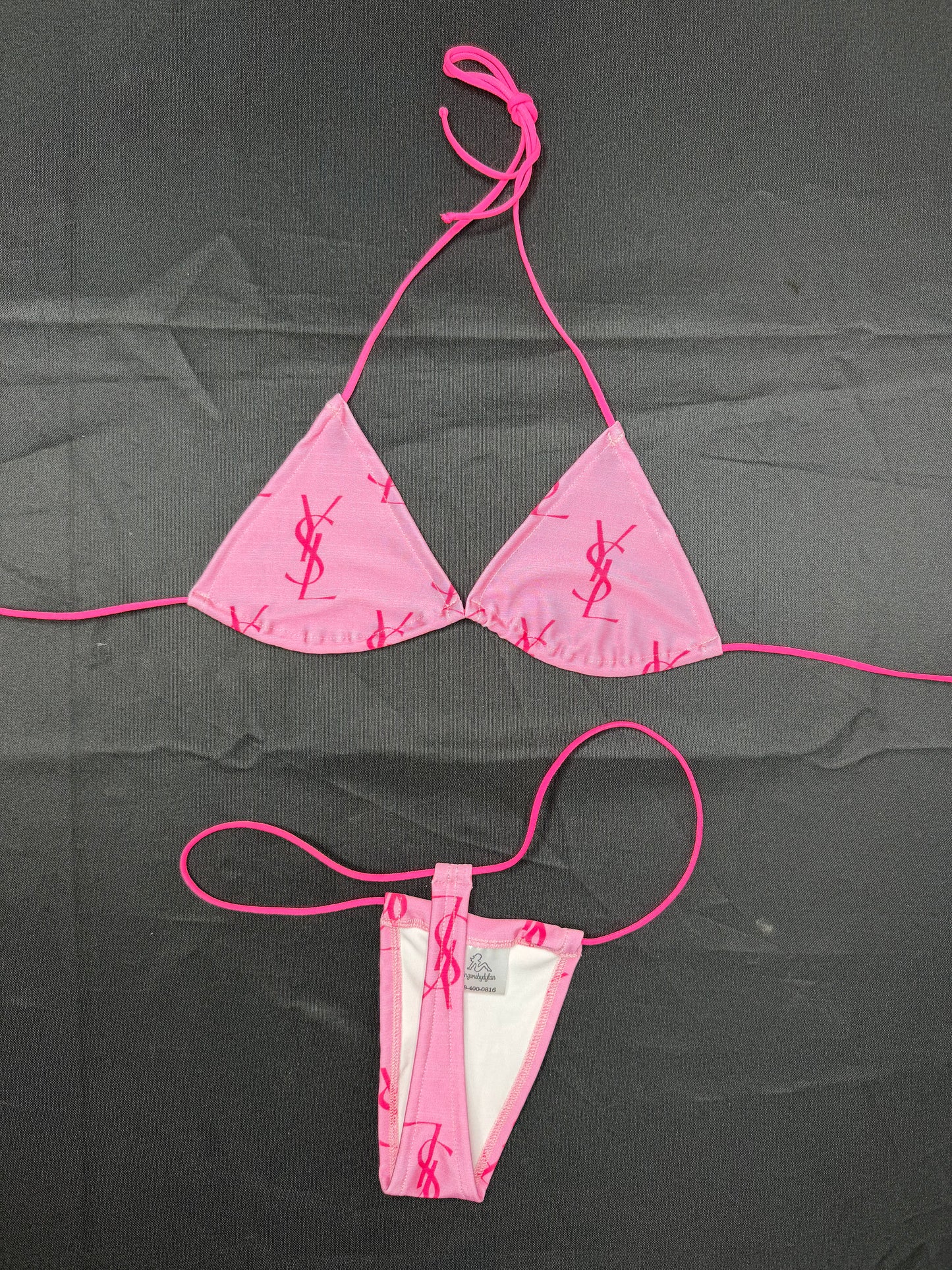 Designer Pink Spanex Micro Bikini Lingerie Outfit