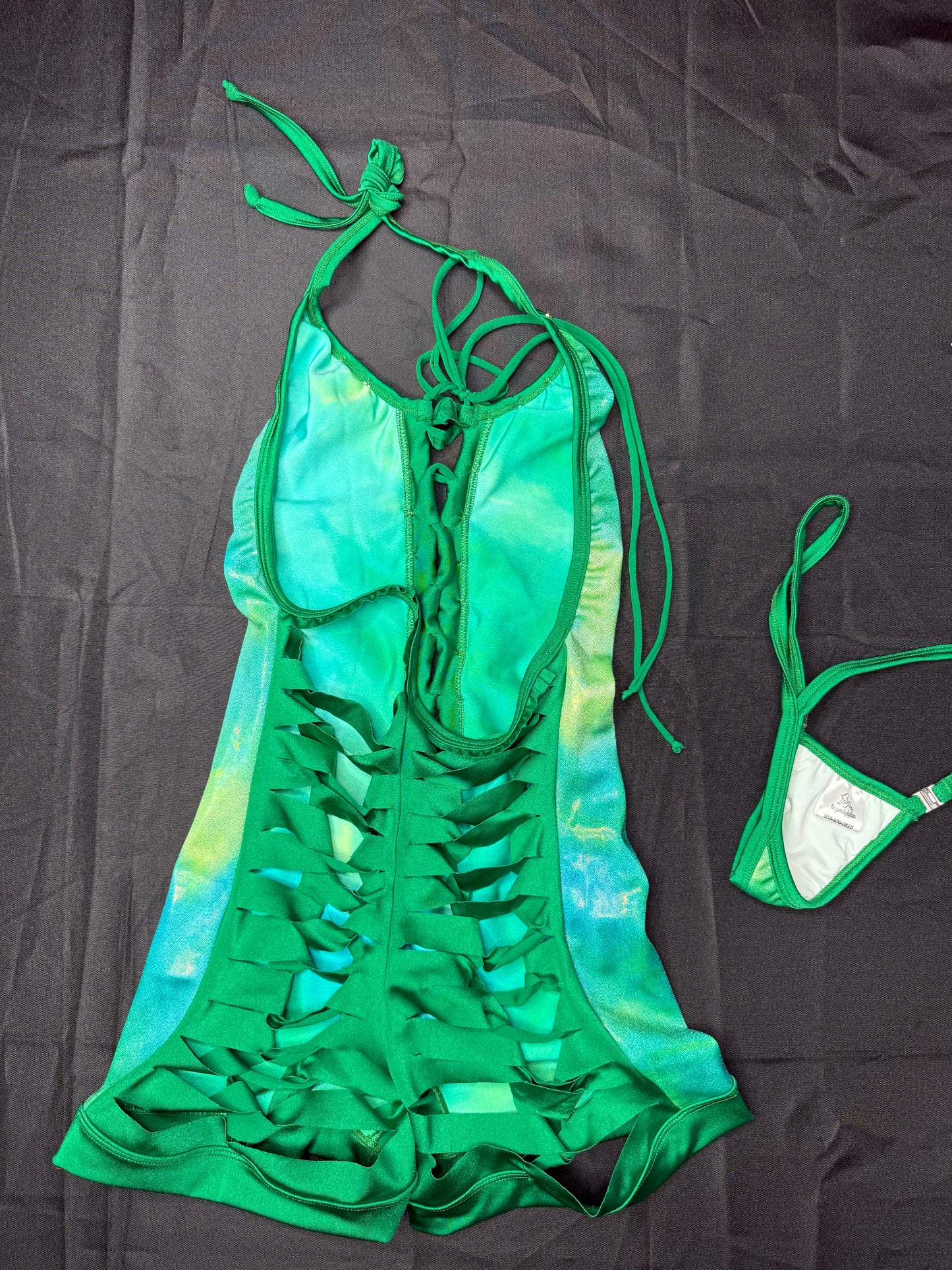 Ombré Green/Green Spandex Ripped Back One-Piece Lingerie Outfit