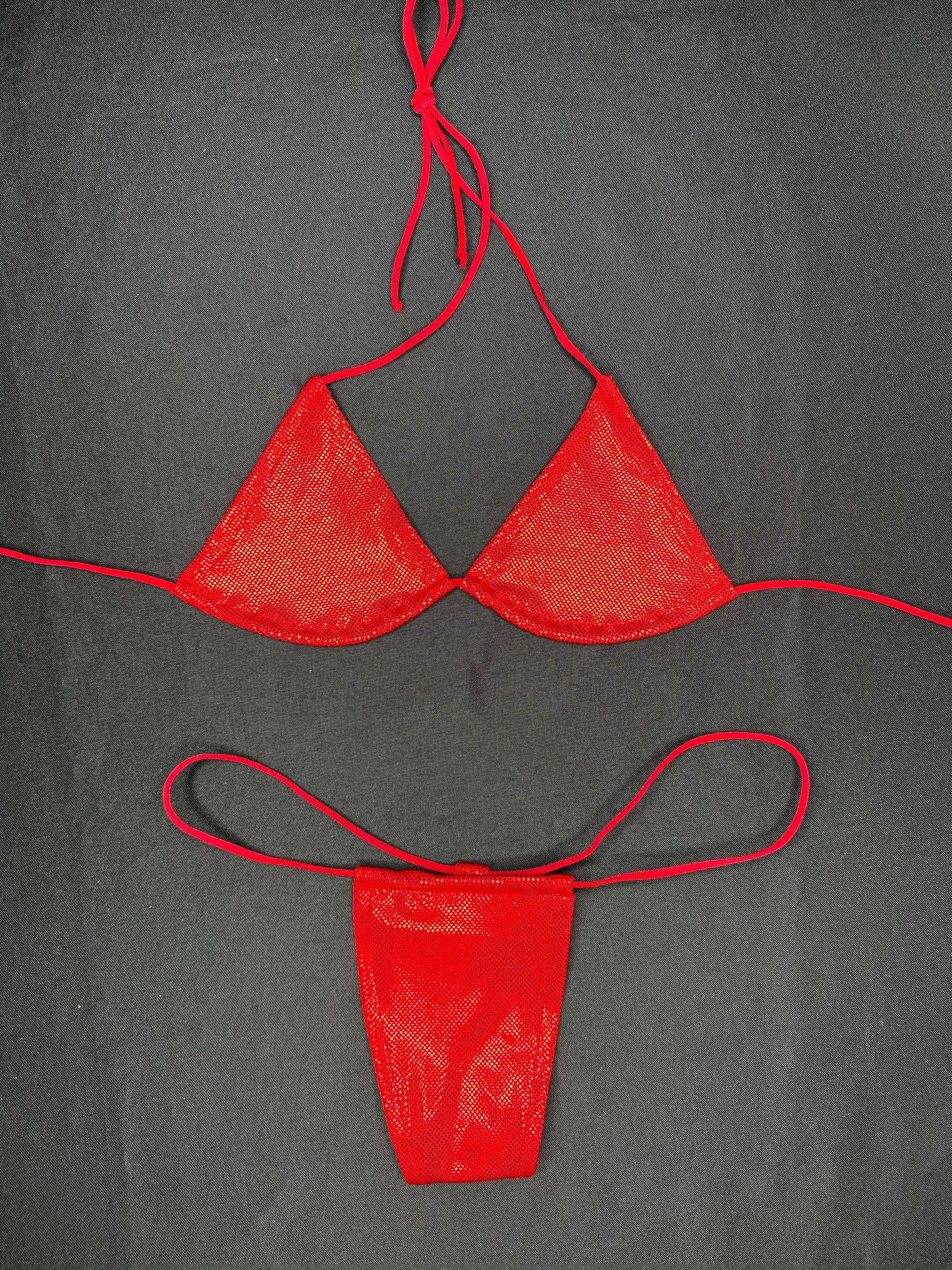 Red Micro Two-Piece Bikini Lingerie Outfit