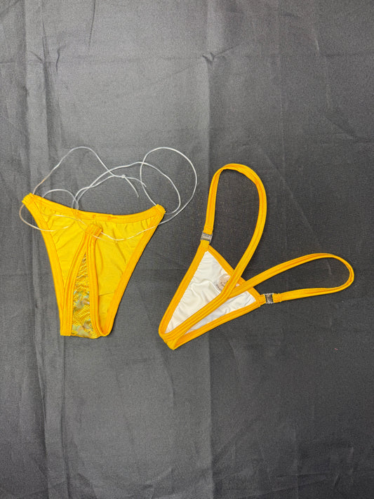 Yellow Animal Print/Daffodil Yellow Fishnet Spandex Chaps Leg Outfit/Bikini Lingerie Outfit