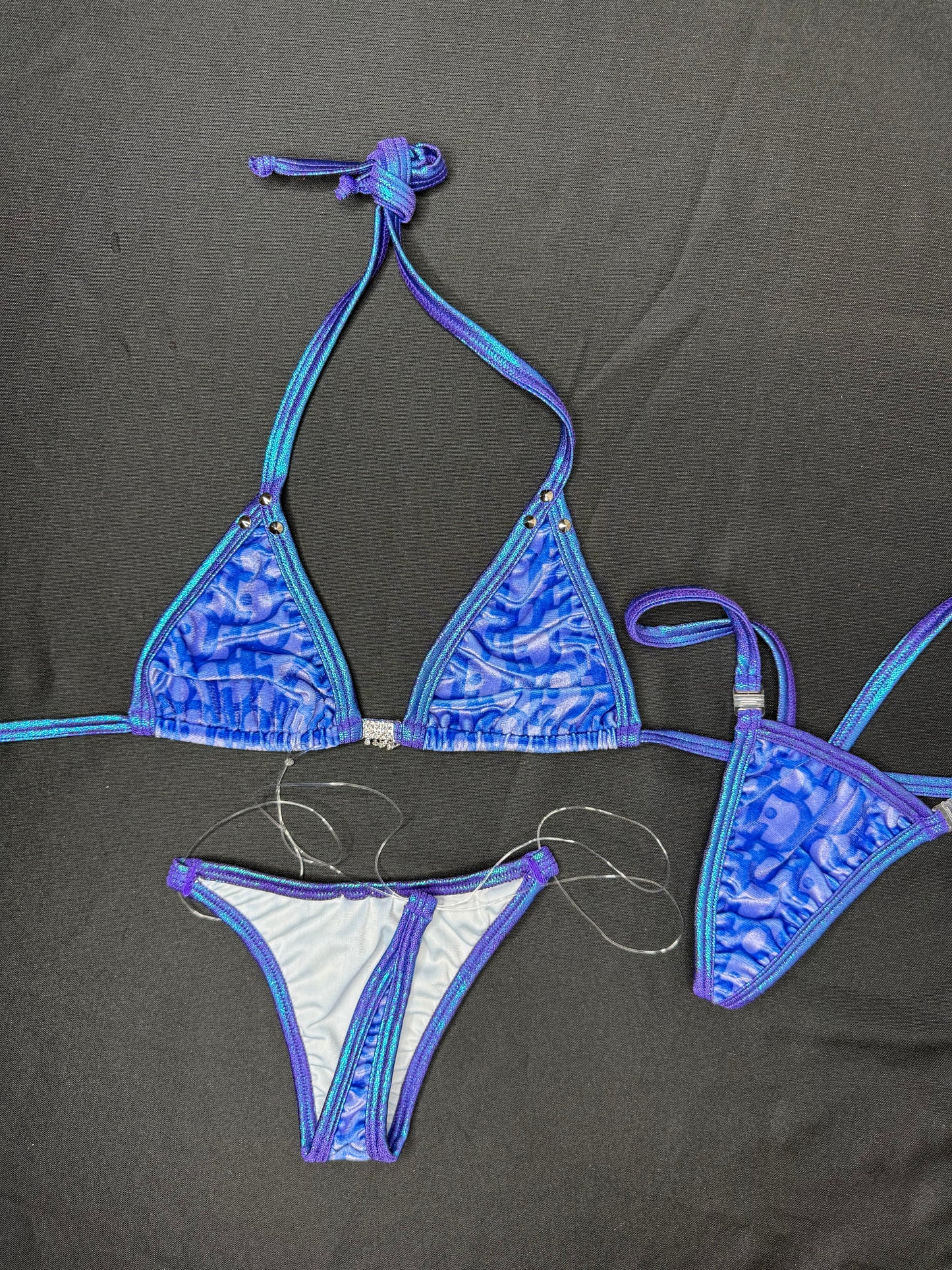Designer Velvet/Metallic Purple Spandex Two-Piece Bikini Lingerie Outfit