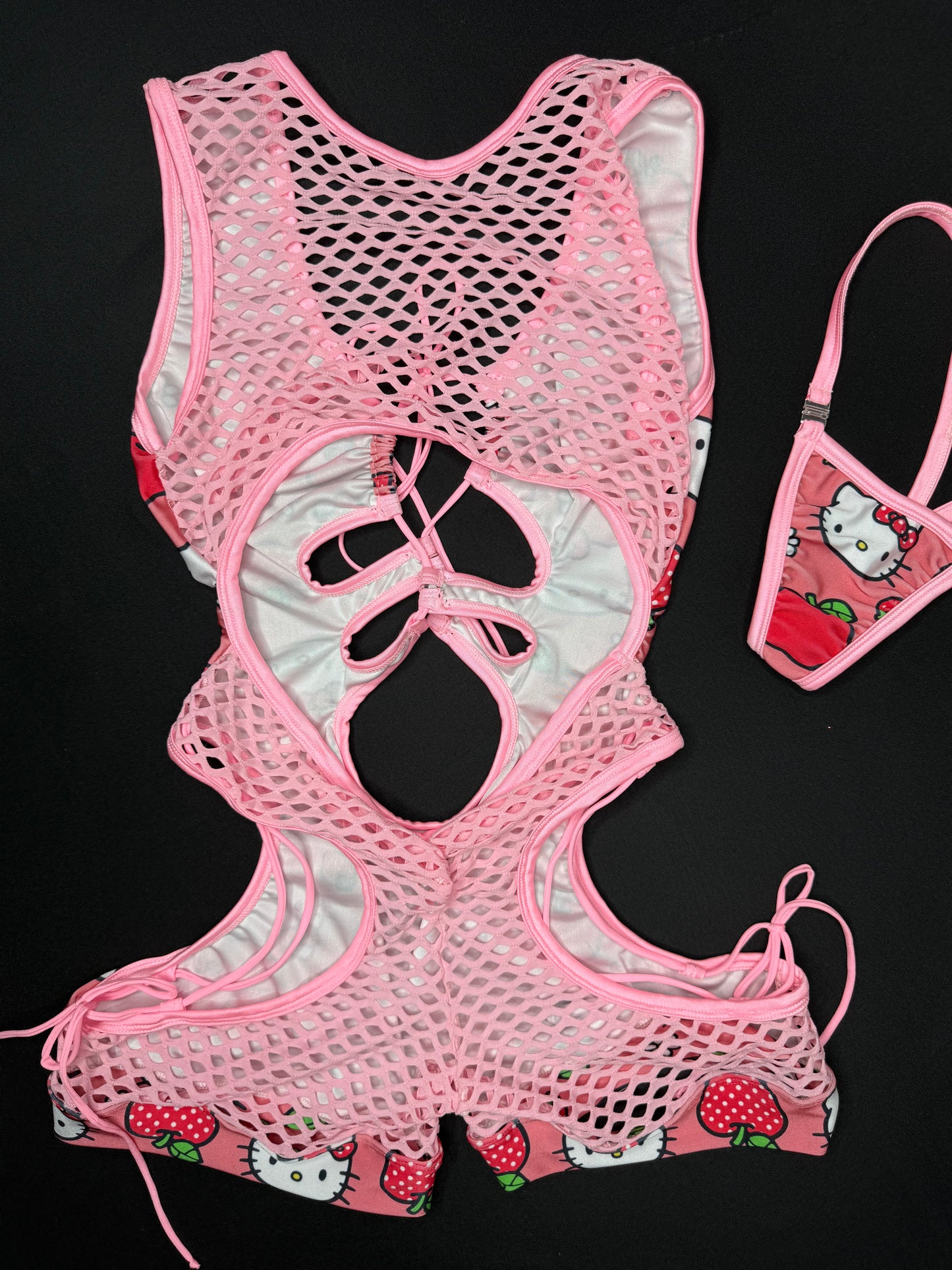 Pink Kitty Sleeveless Romper One-Piece Lingerie Outfit