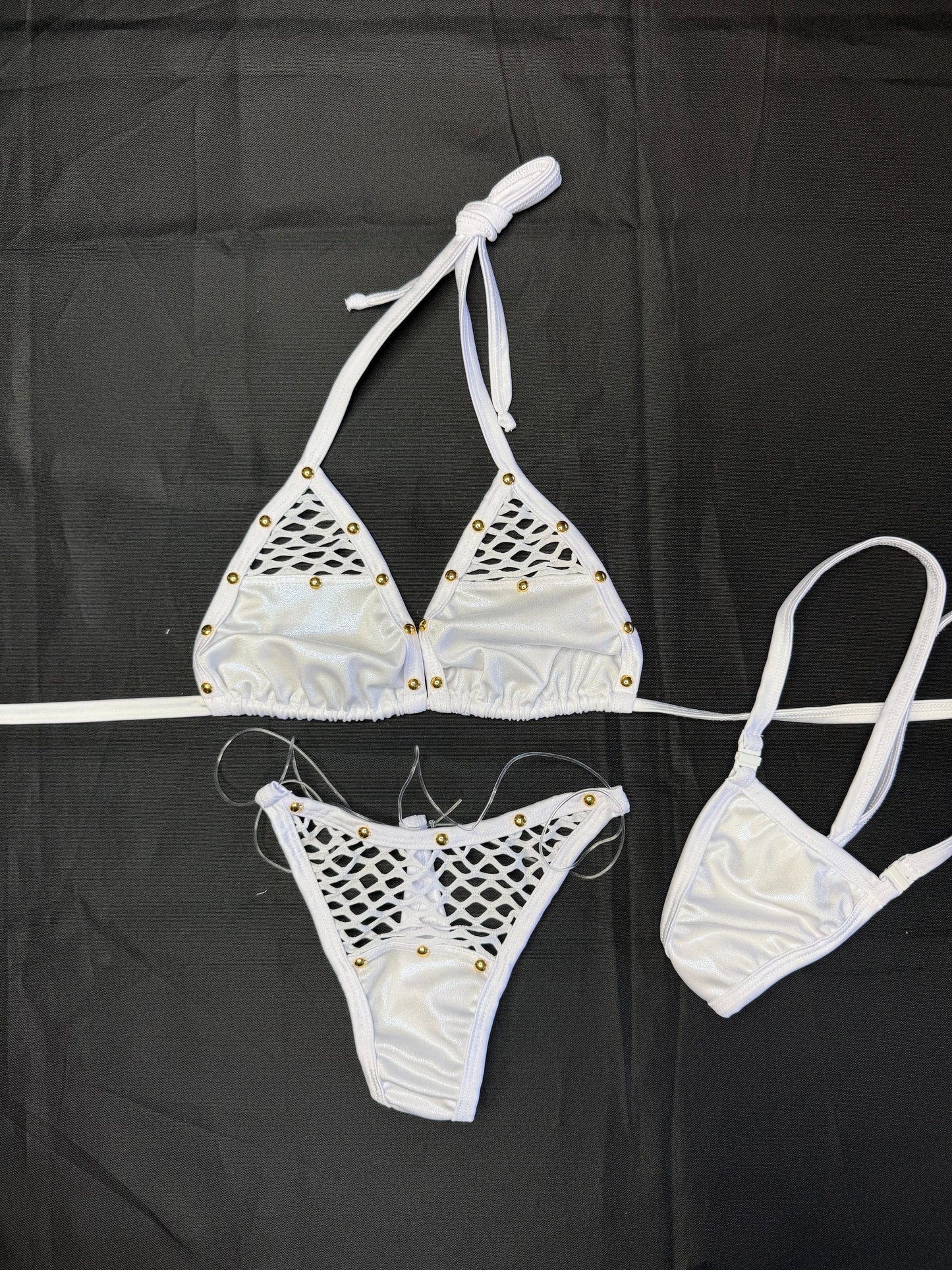 Metallic White/White Spandex Two-Piece Bikini Lingerie Outfit